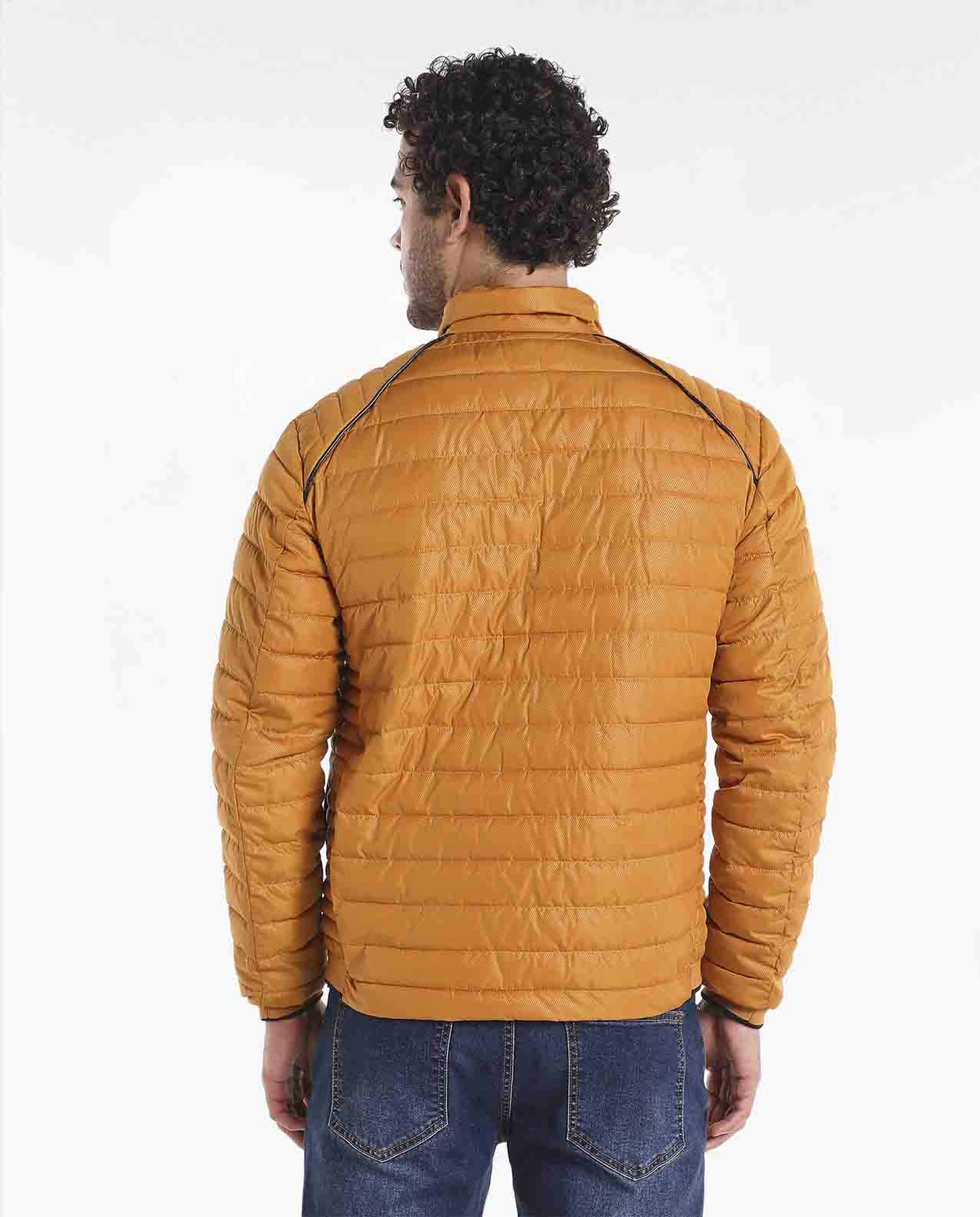 Solid Puffer Jacket with Mock Collar