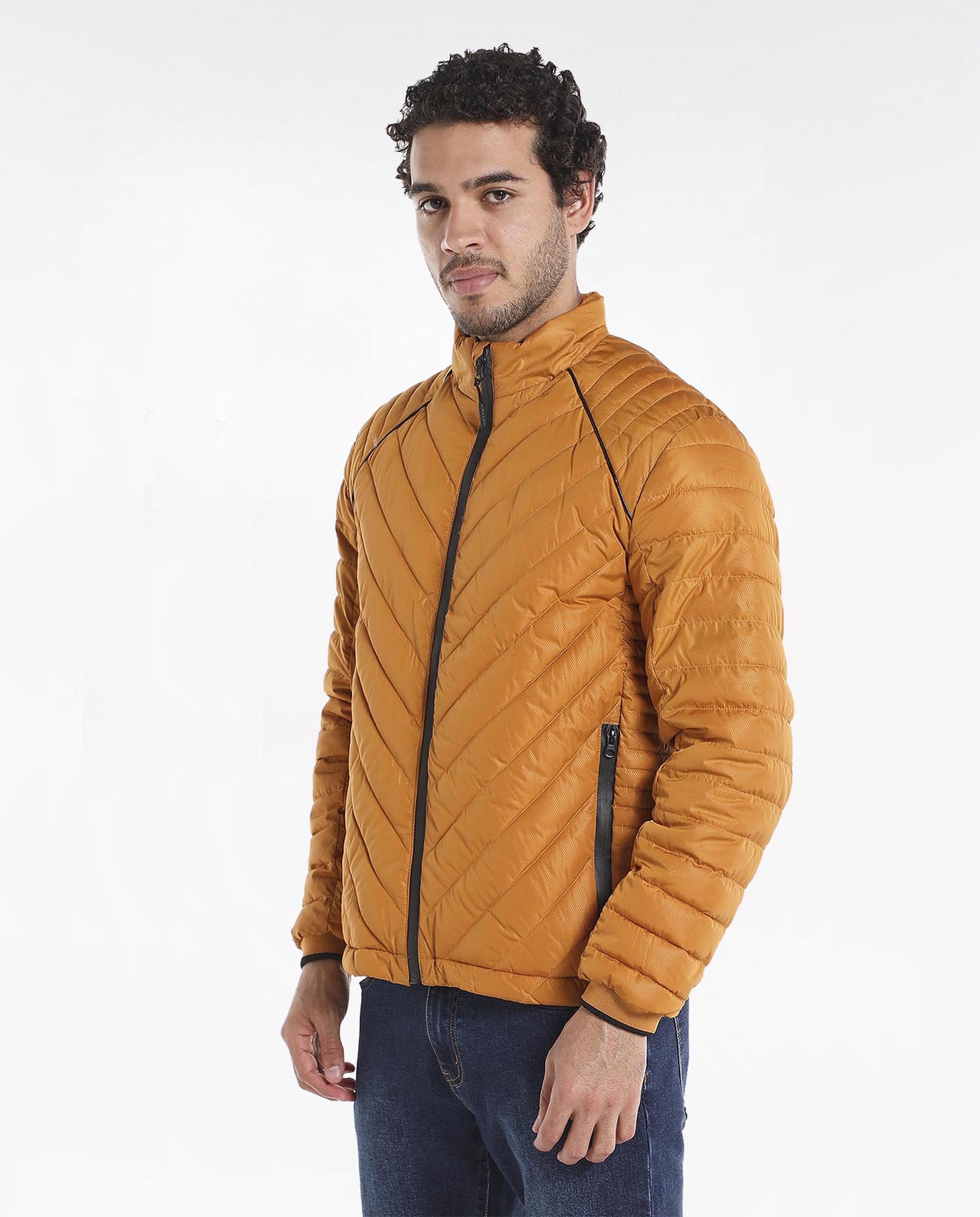 Solid Puffer Jacket with Mock Collar