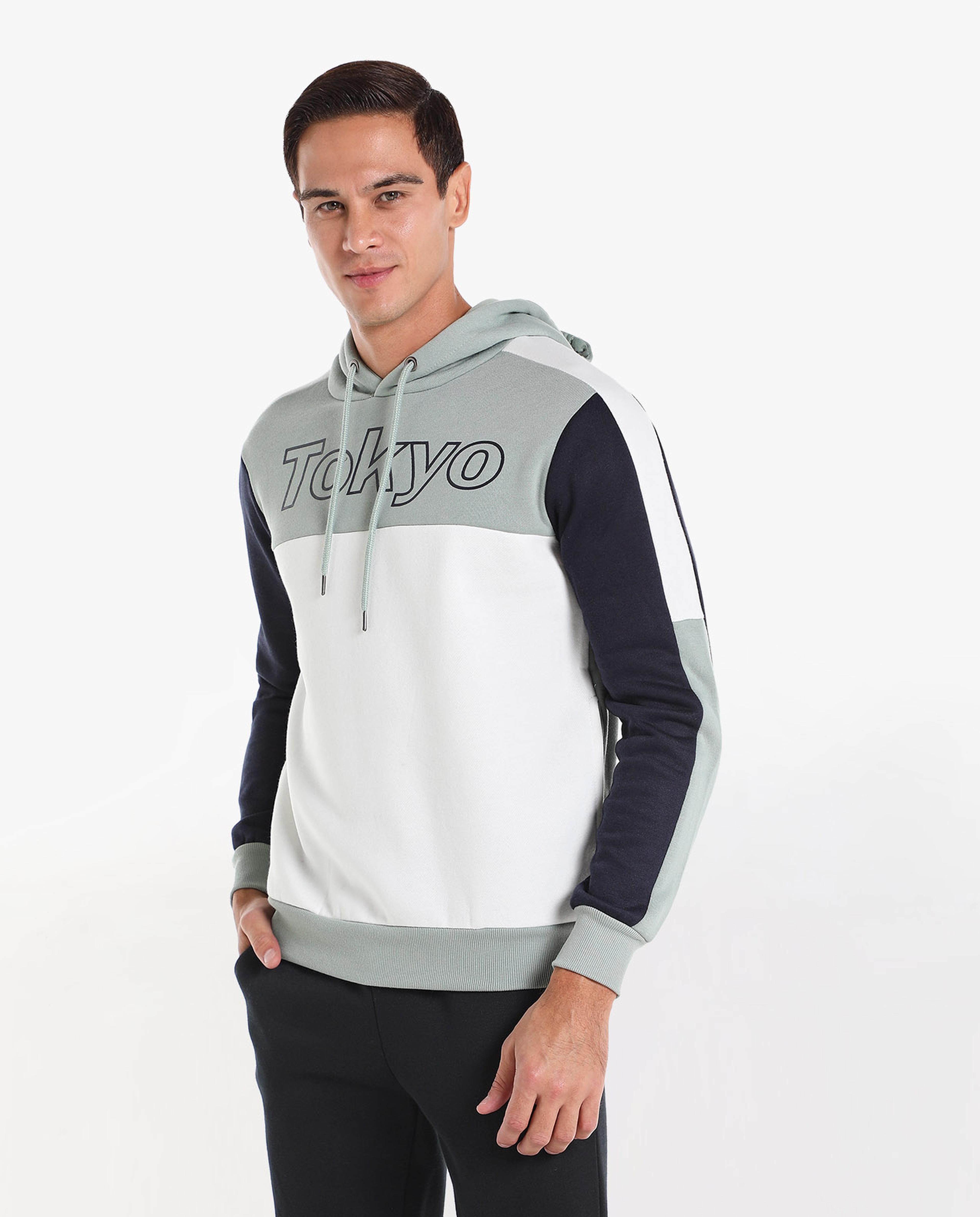 Colour-Blocked Sweatshirt with Hood and Long Sleeves