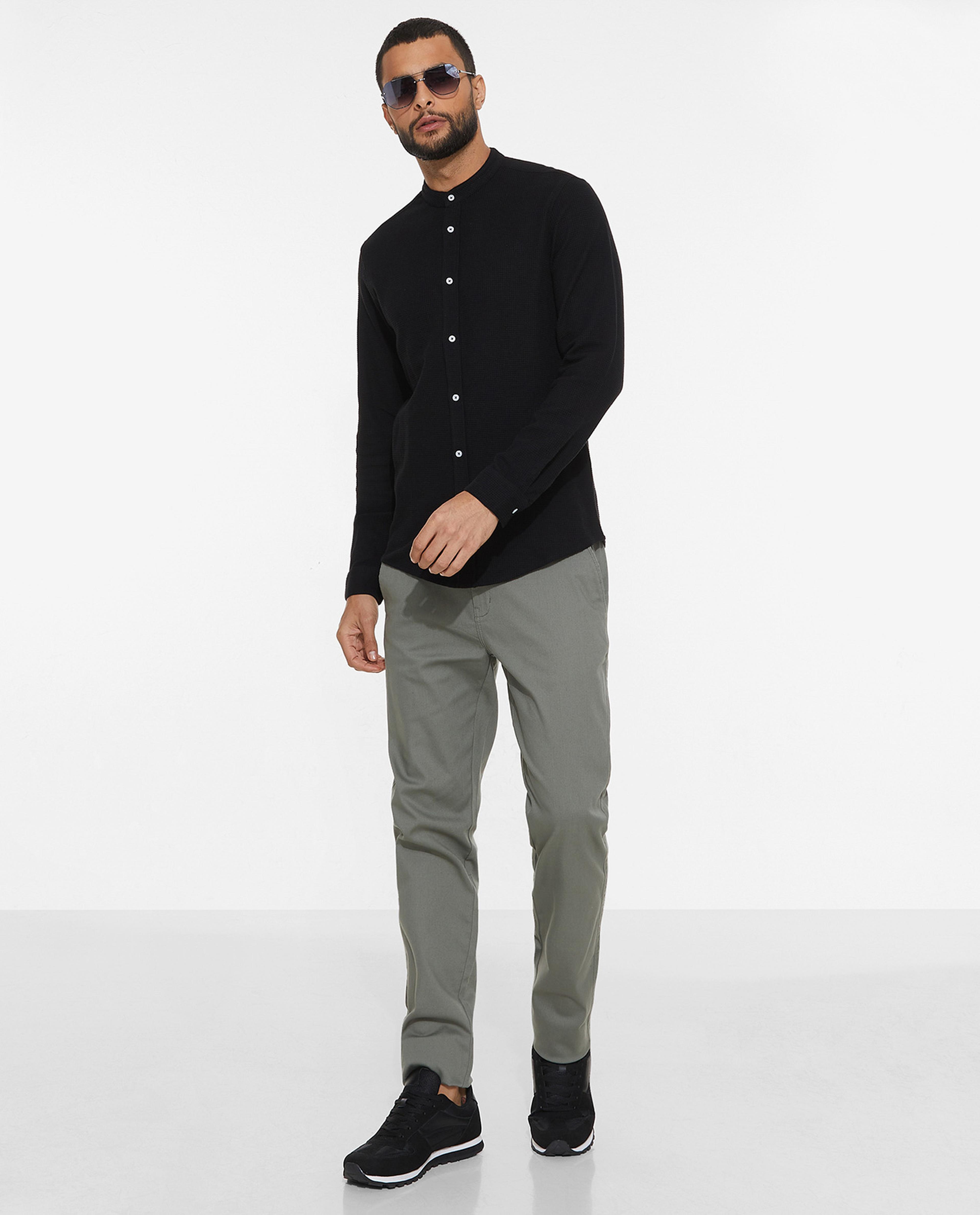 Solid Trousers with Button Closure
