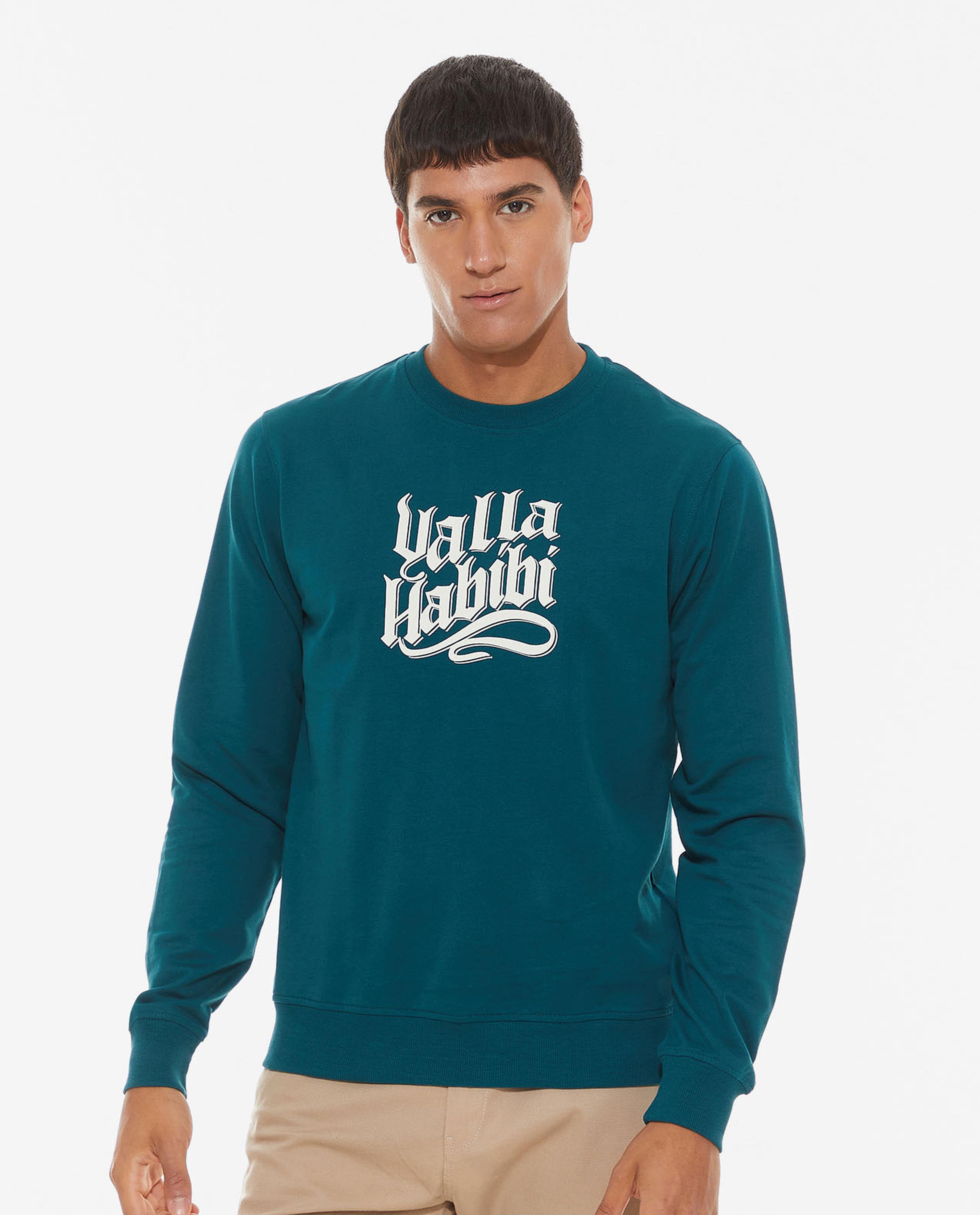Typography Printed Sweatshirt with Crew Neck and Long sleeves