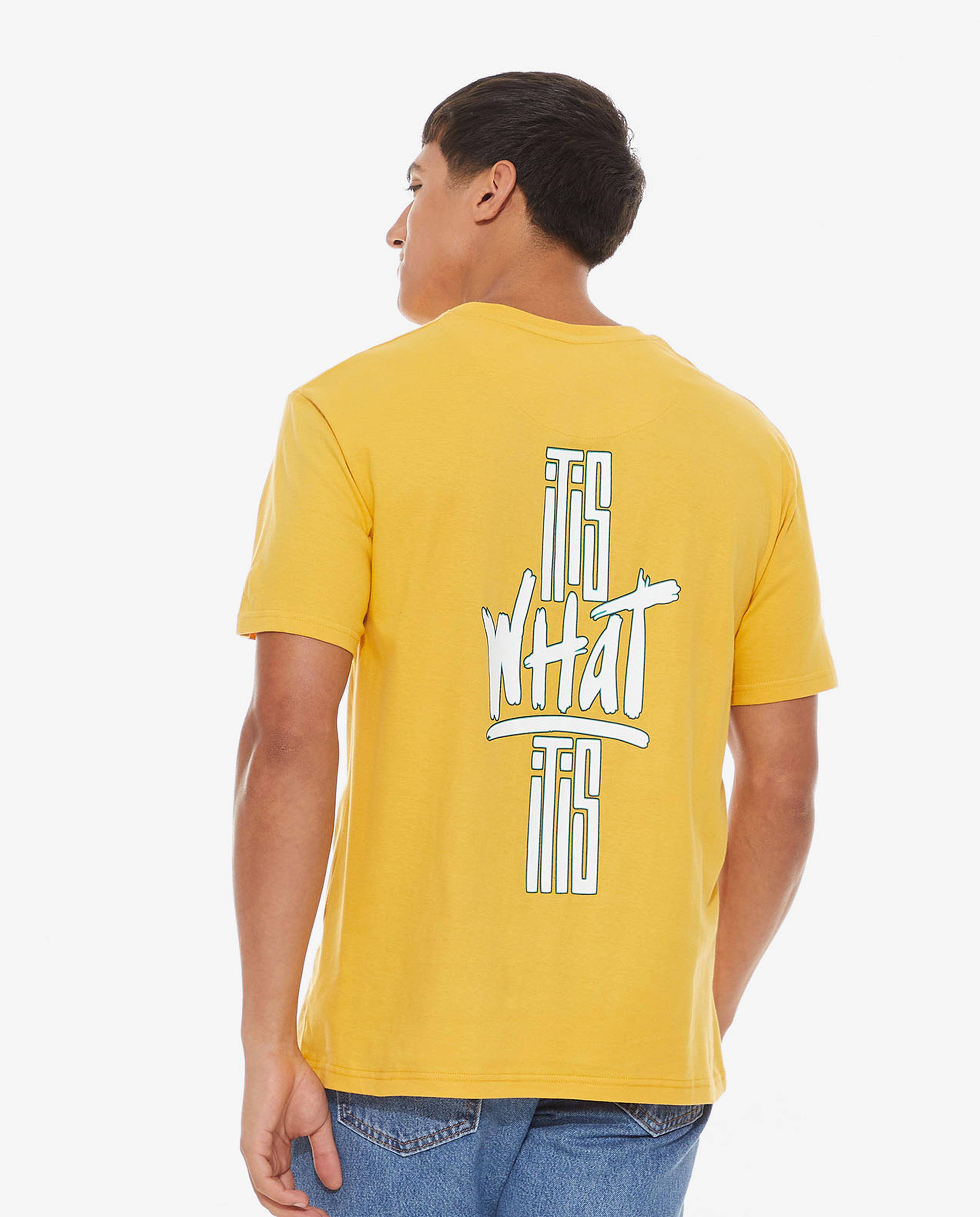 Placement Printed T-Shirt with Crew Neck and Short Sleeves