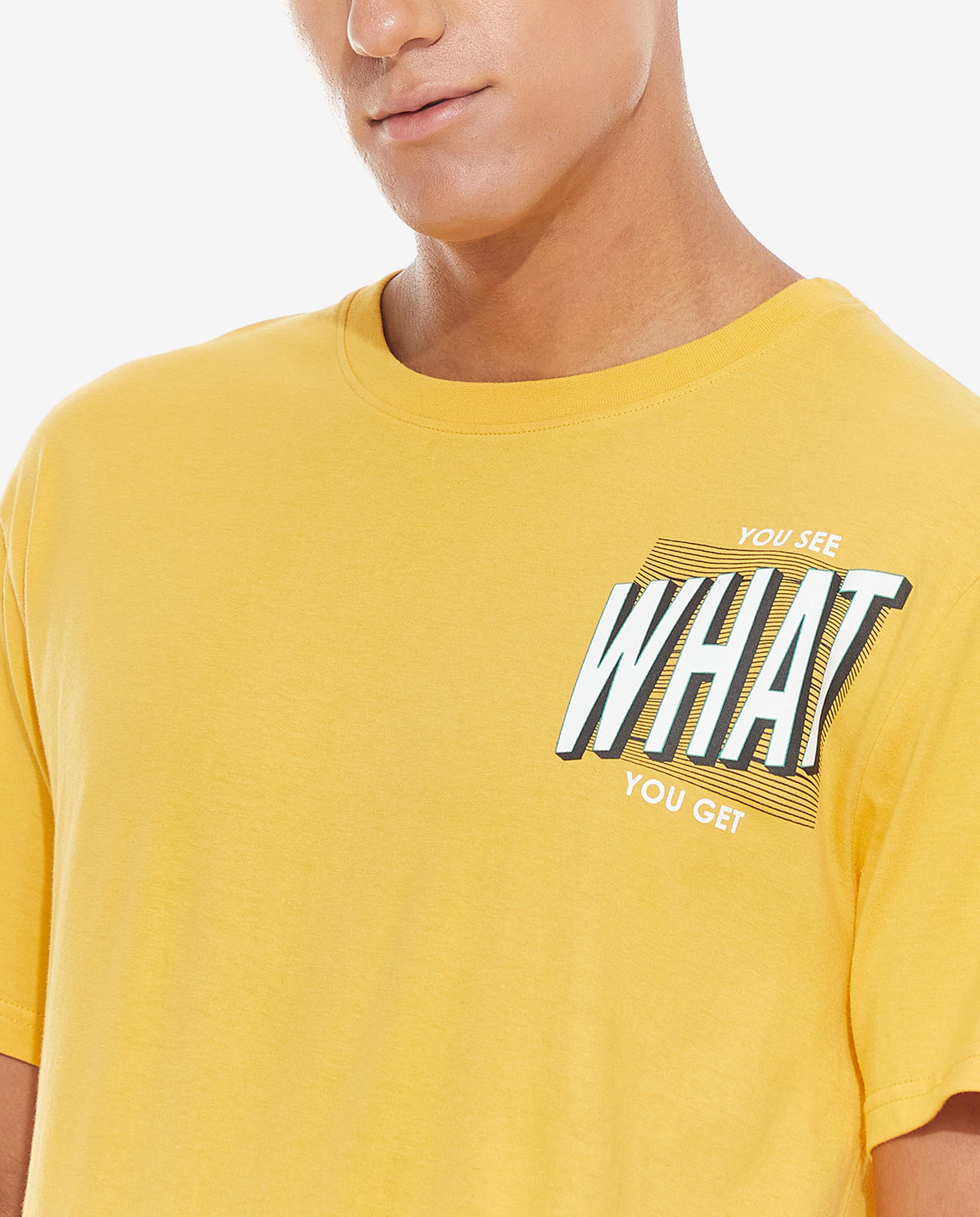 Placement Printed T-Shirt with Crew Neck and Short Sleeves