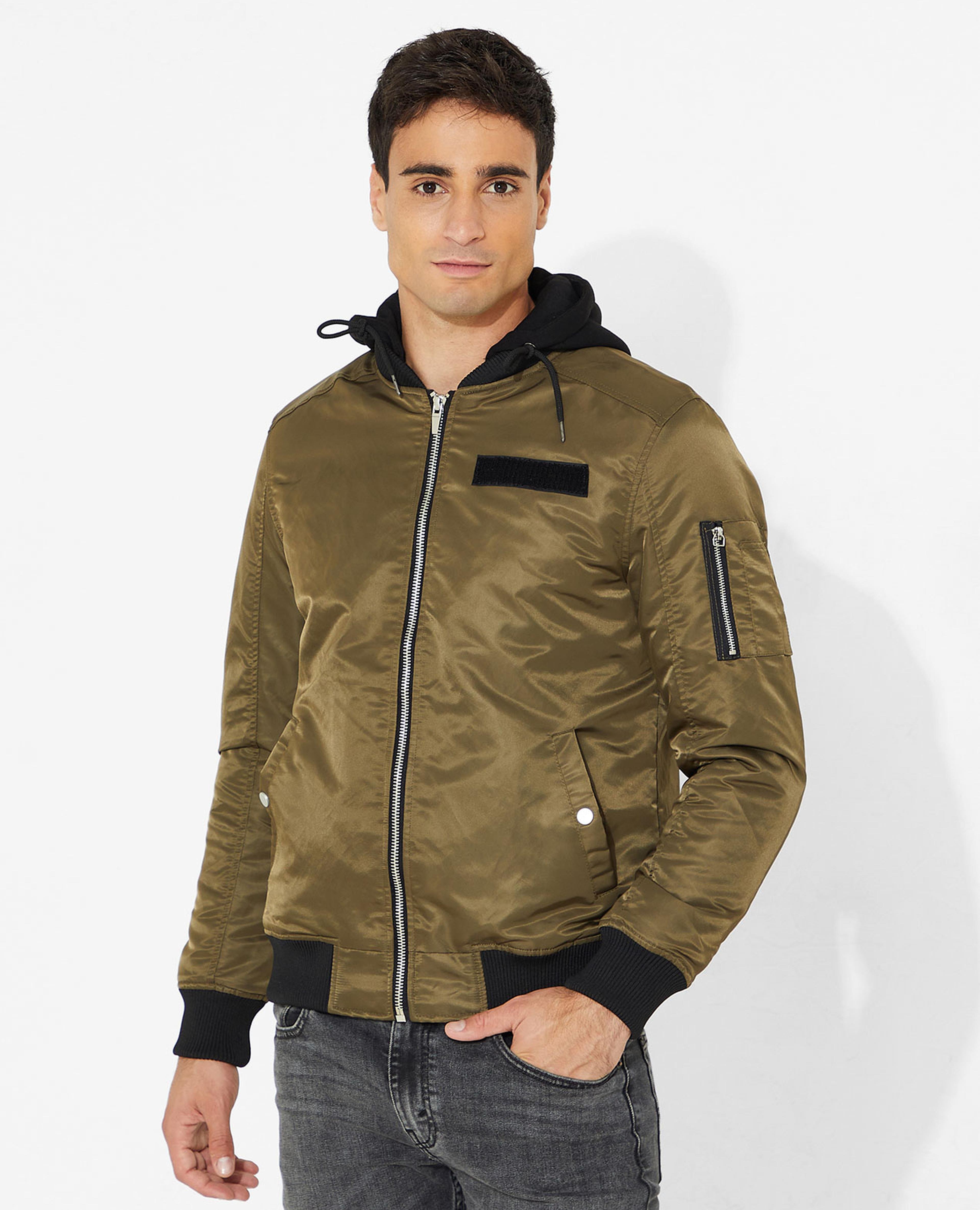 Solid Hooded Jacket with Zippered Closure