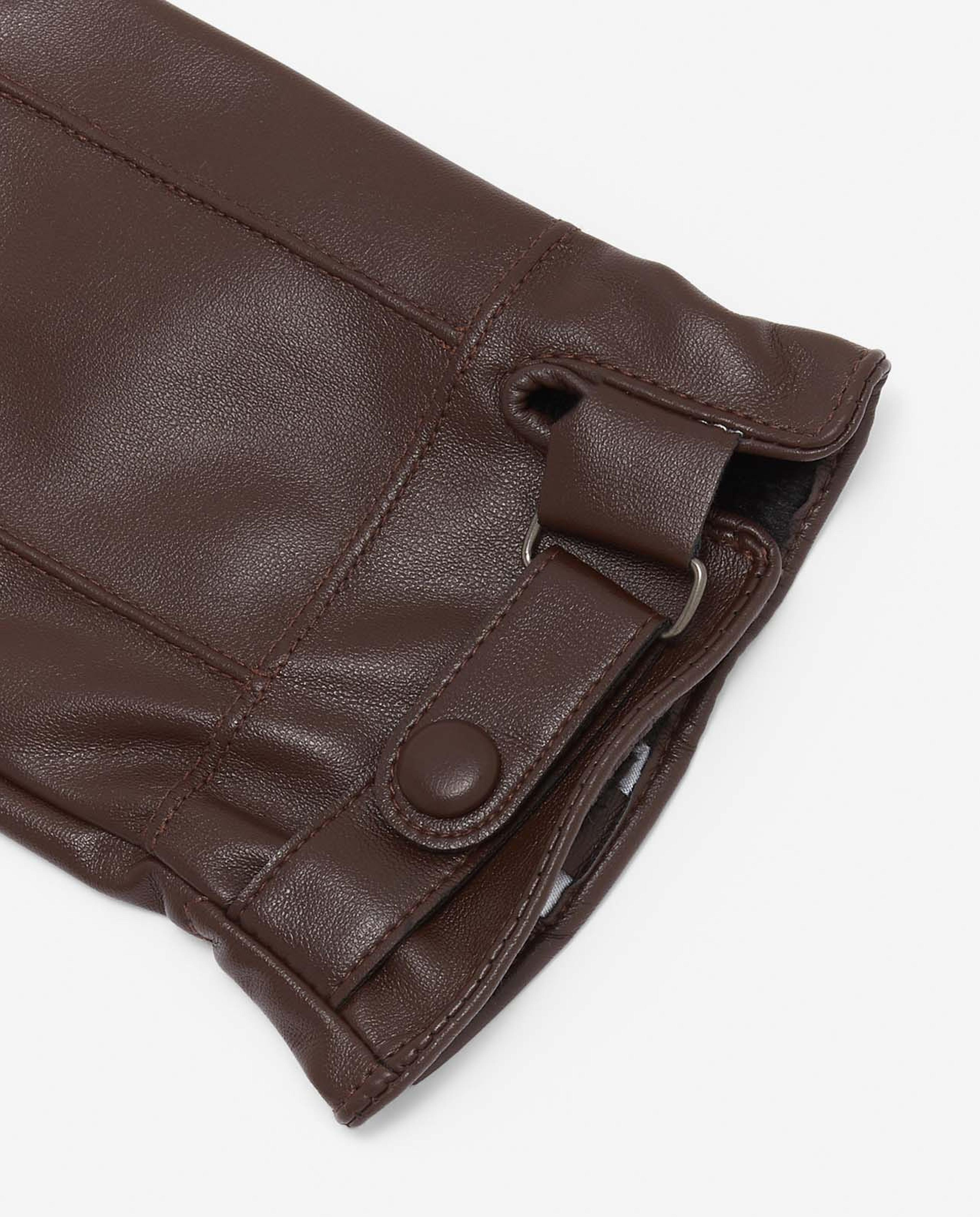 Buckle Detailed PU Leather Gloves