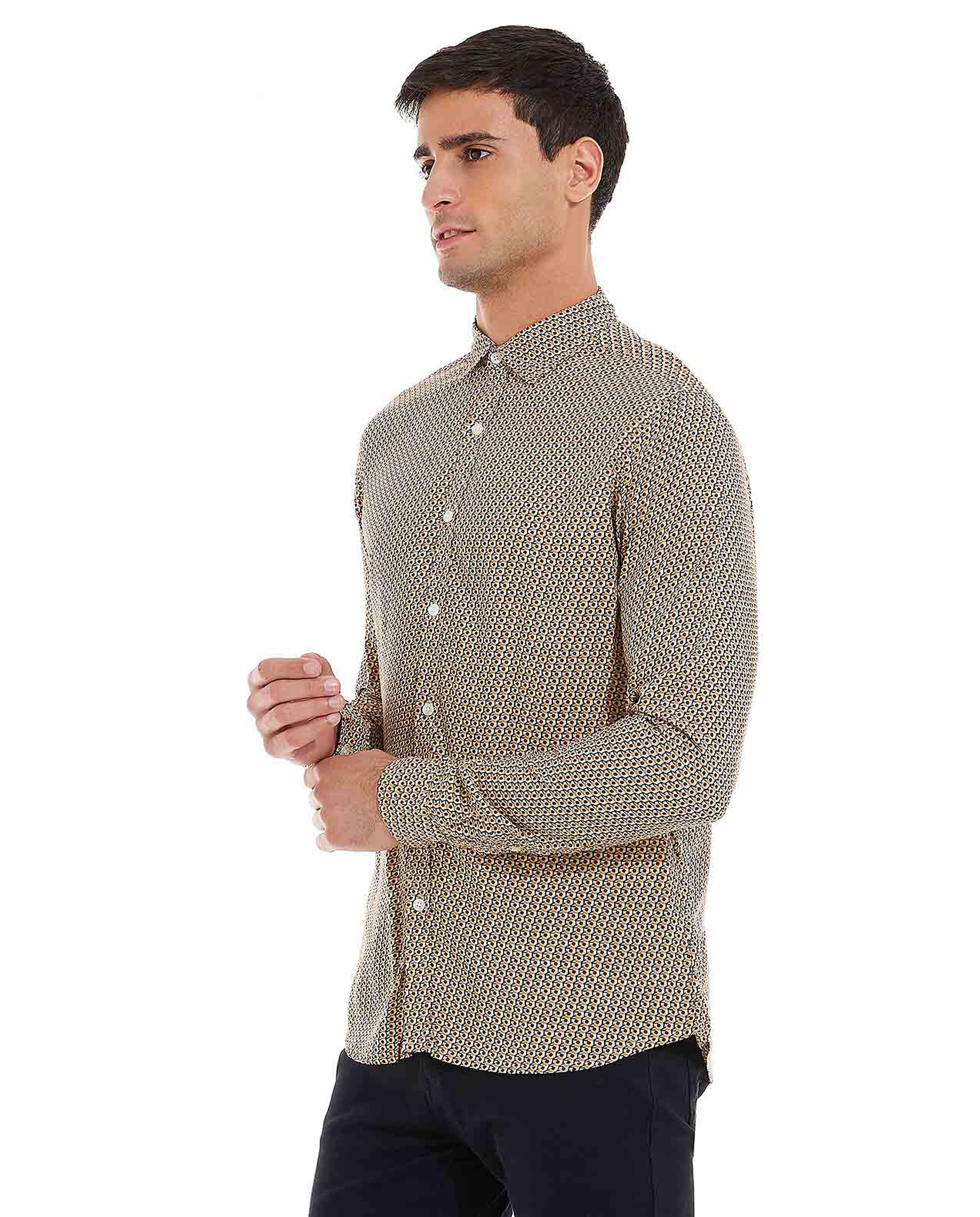 Printed Shirt with Classic Collar and Long Sleeves