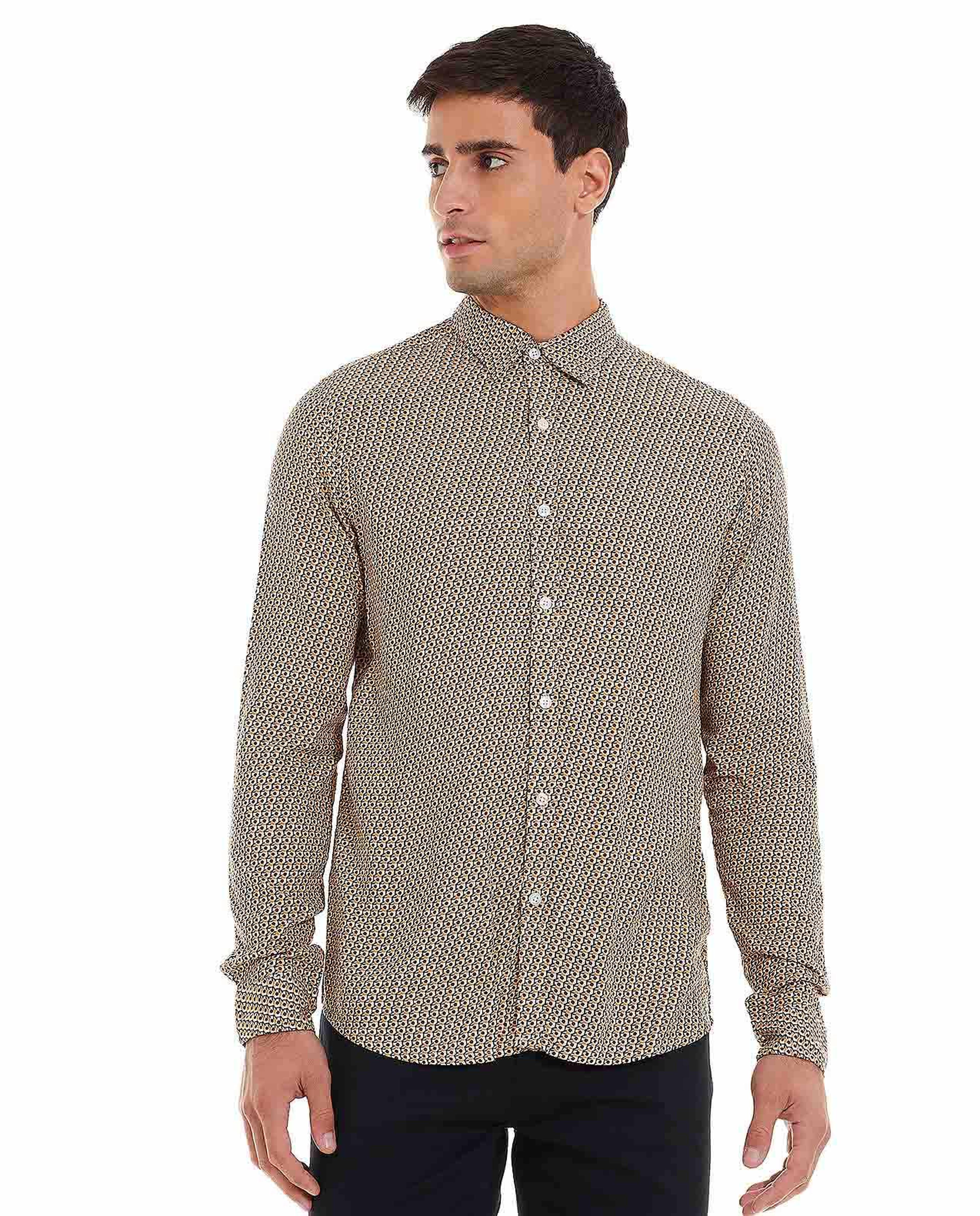 Printed Shirt with Classic Collar and Long Sleeves