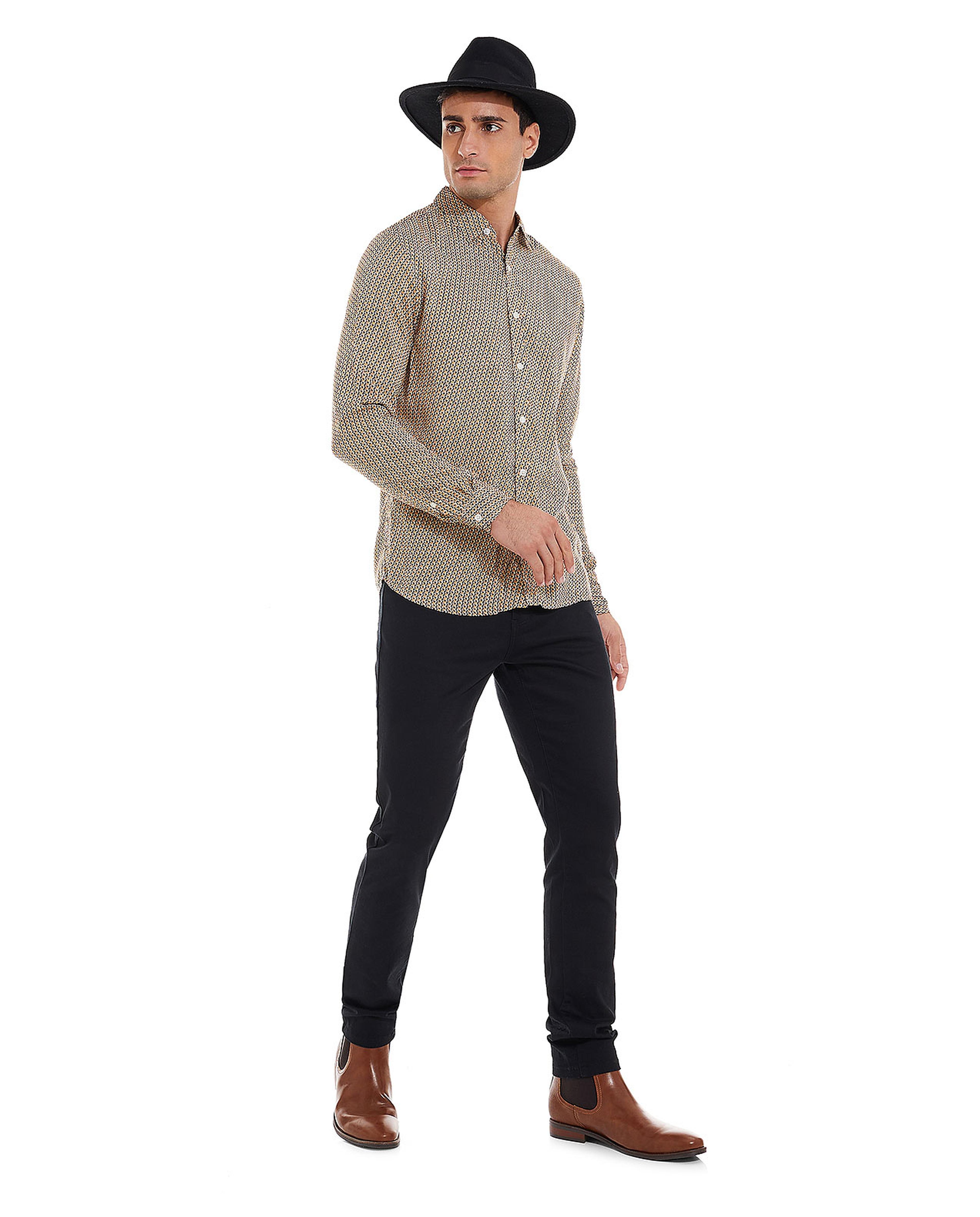 Printed Shirt with Classic Collar and Long Sleeves