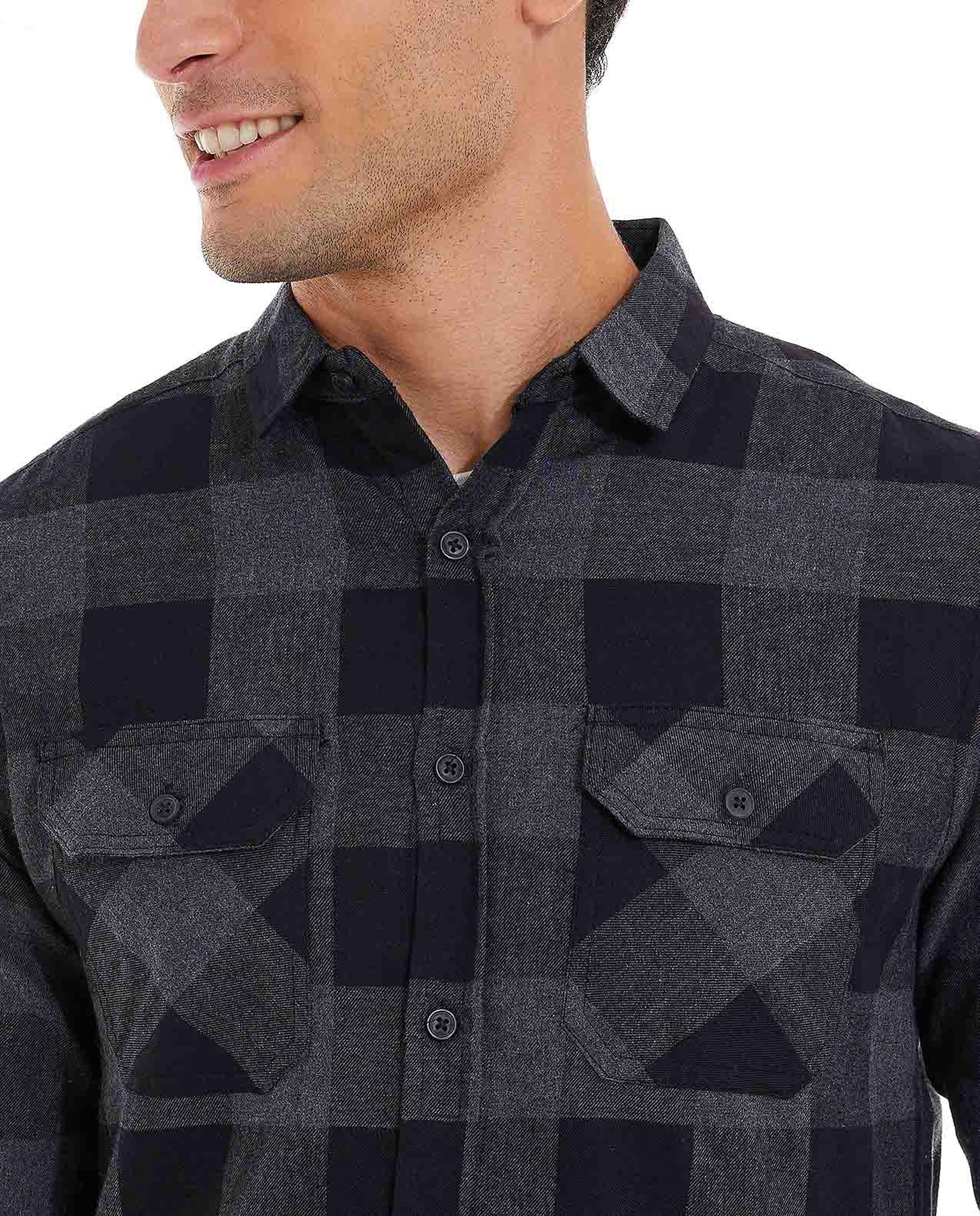 Checkered Shirt with Classic Collar and Long Sleeves