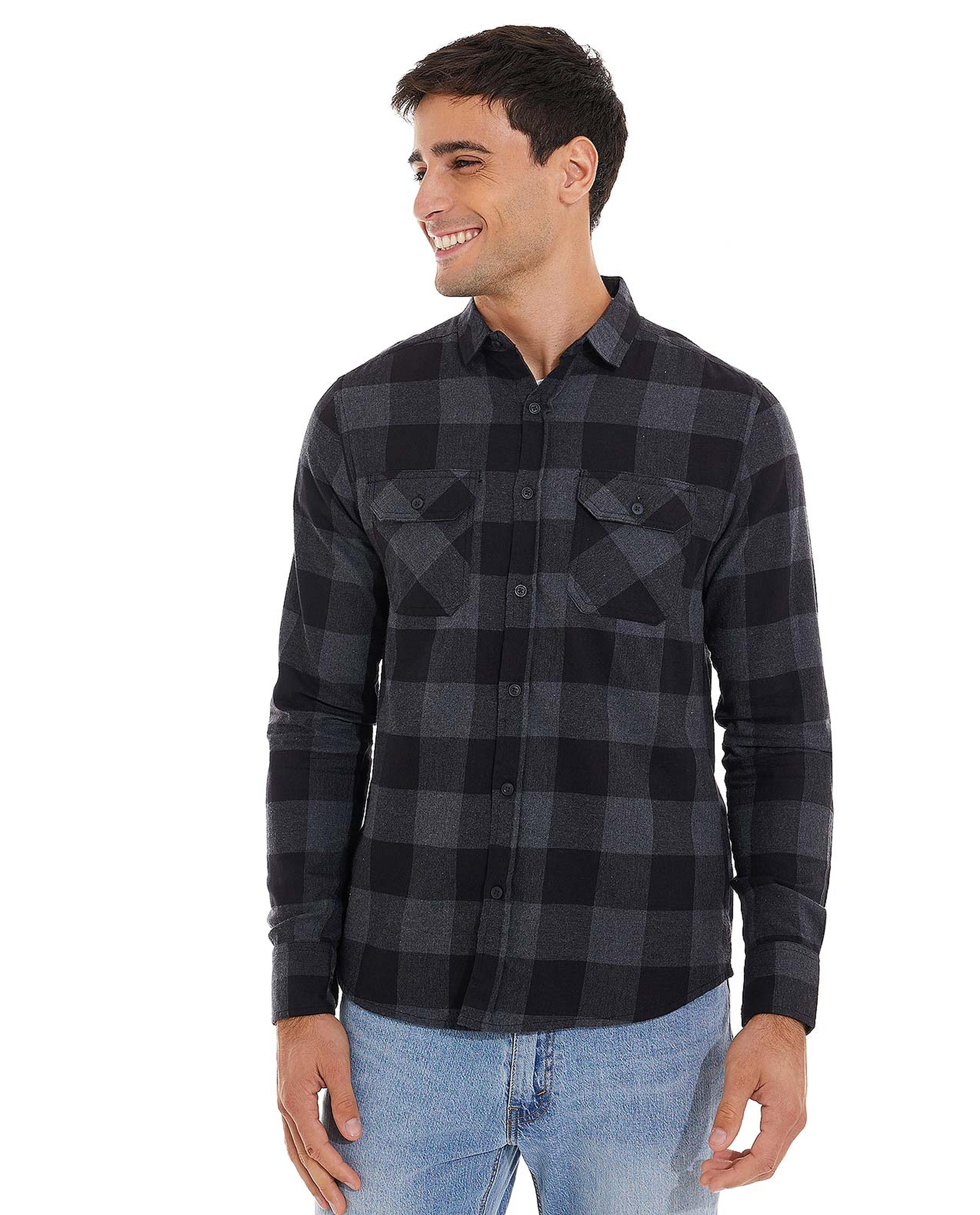 Checkered Shirt with Classic Collar and Long Sleeves