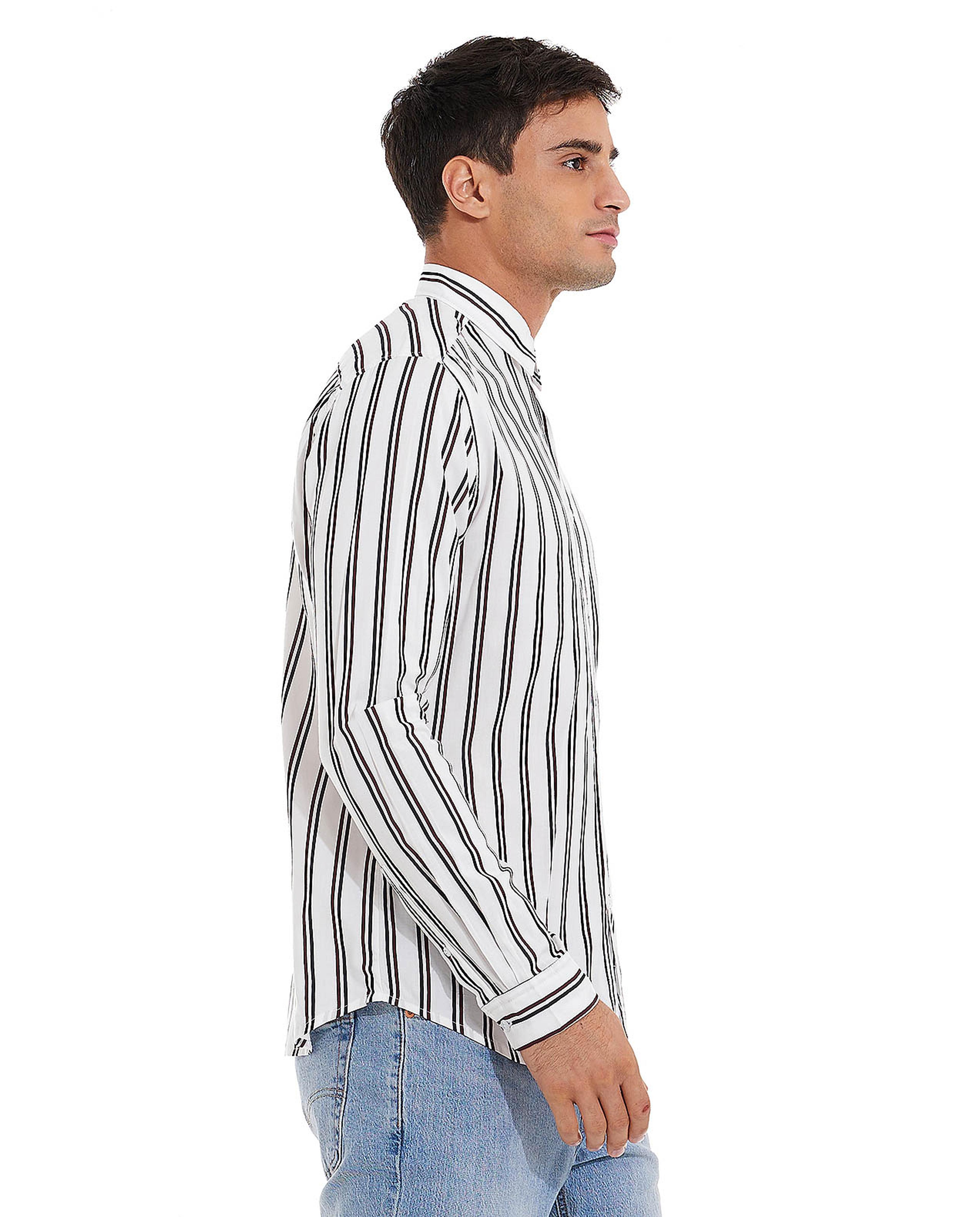 Striped Shirt with Classic Collar and Long Sleeves