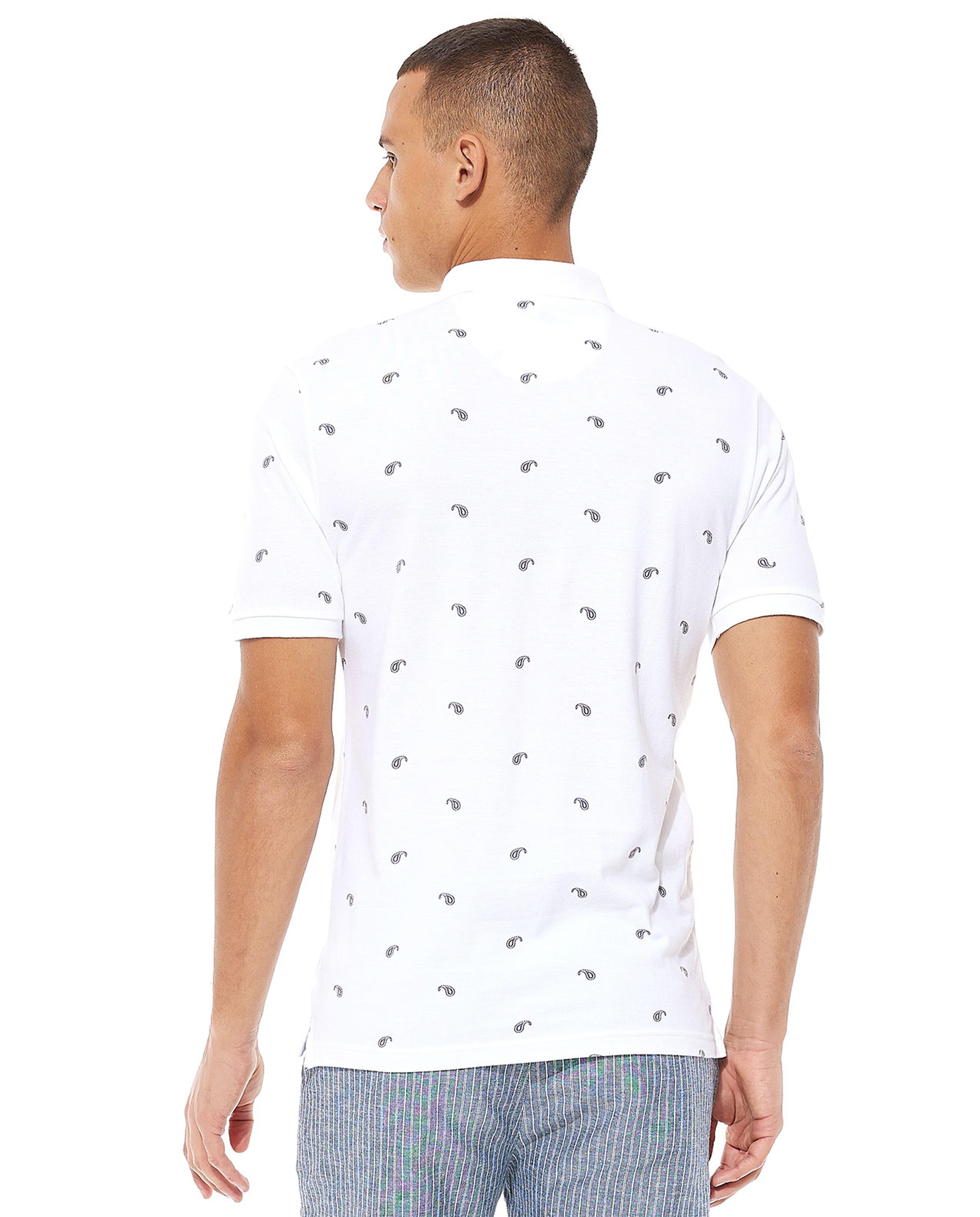 Paisley Printed T-Shirt with Polo Neck and Short Sleeves