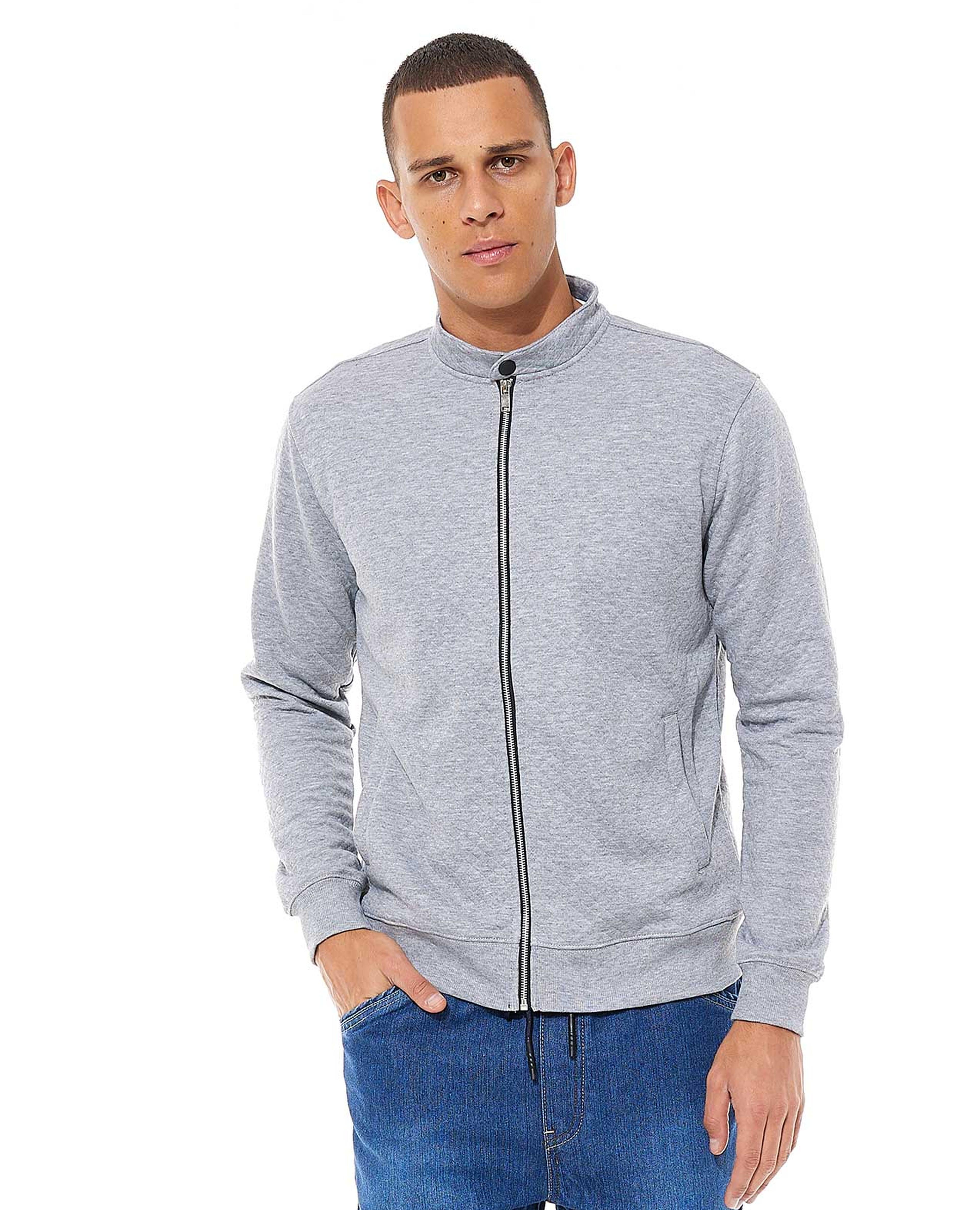 Solid Jacket with High Neck and Zipper Closure