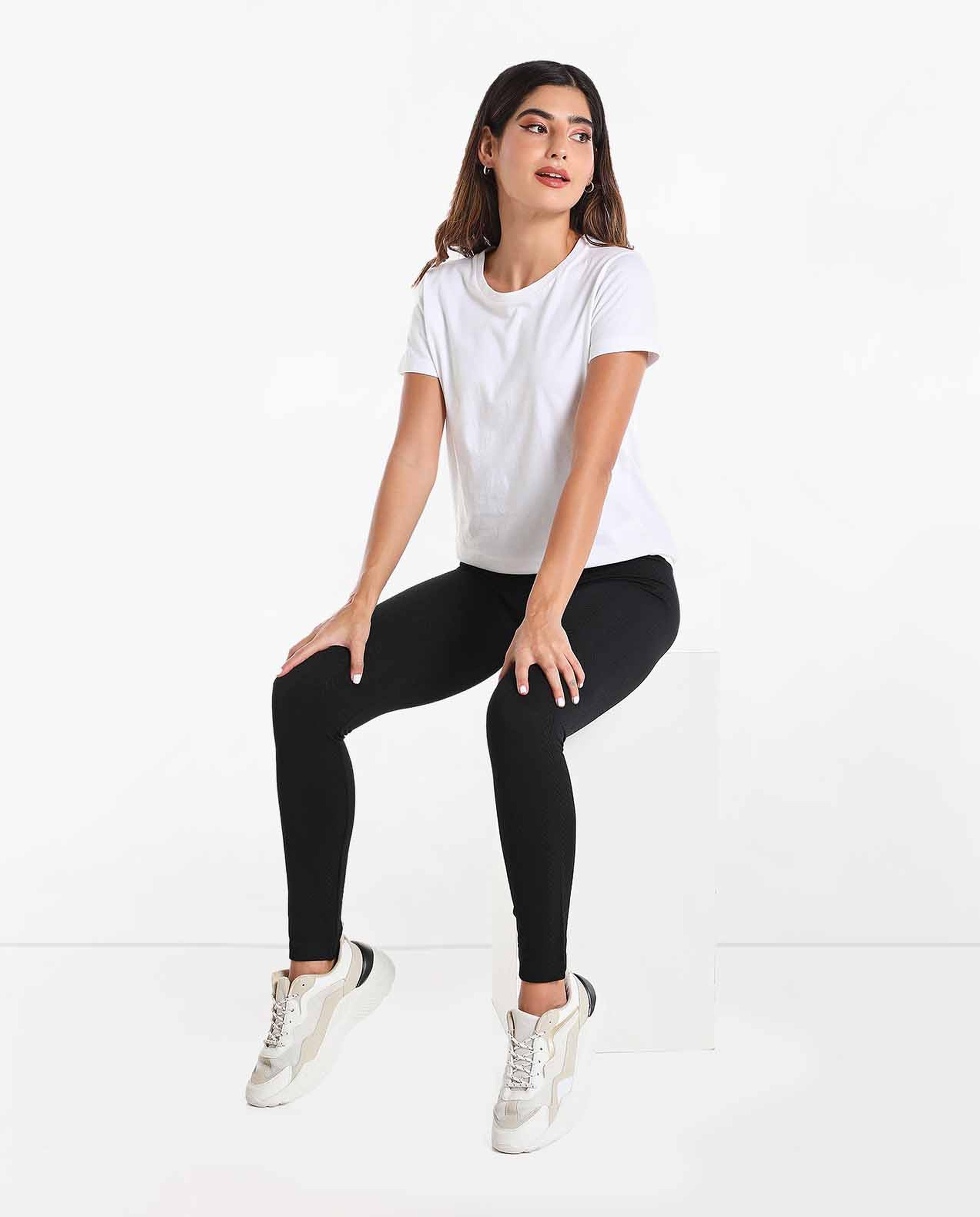 Solid Leggings with Elasticated Waist