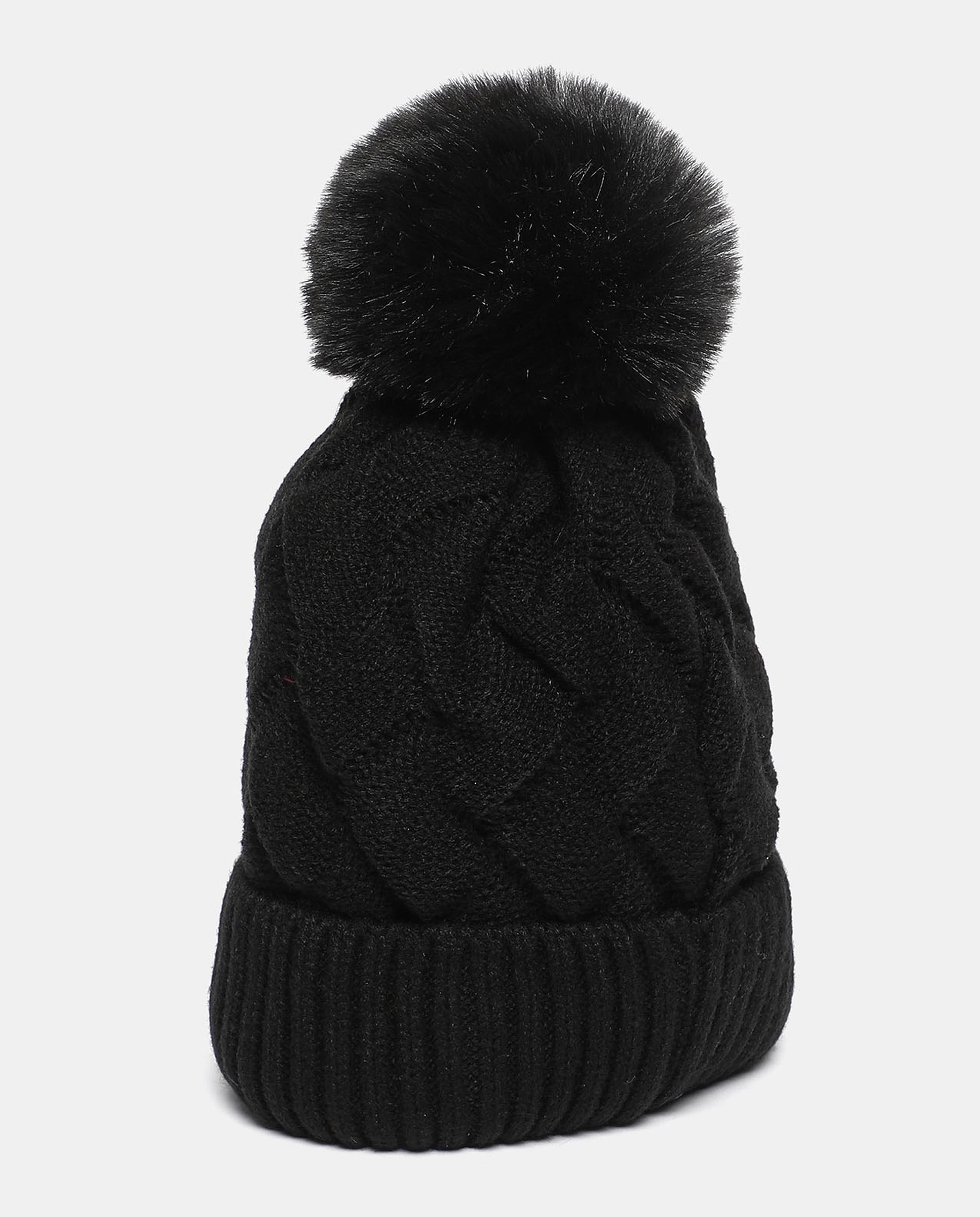 Self Design Knitted Pom-Pom Beanie Cap