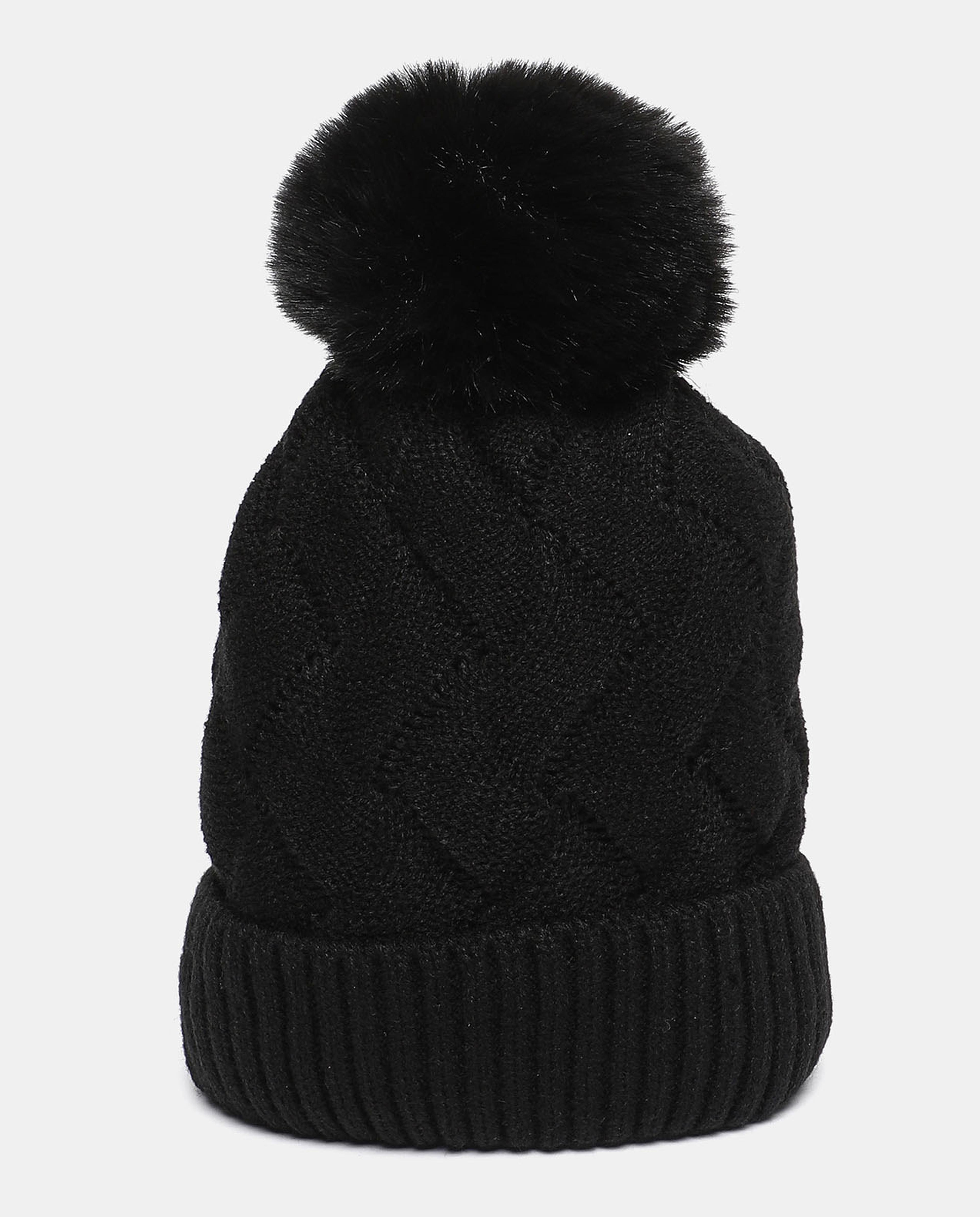 Self Design Knitted Pom-Pom Beanie Cap