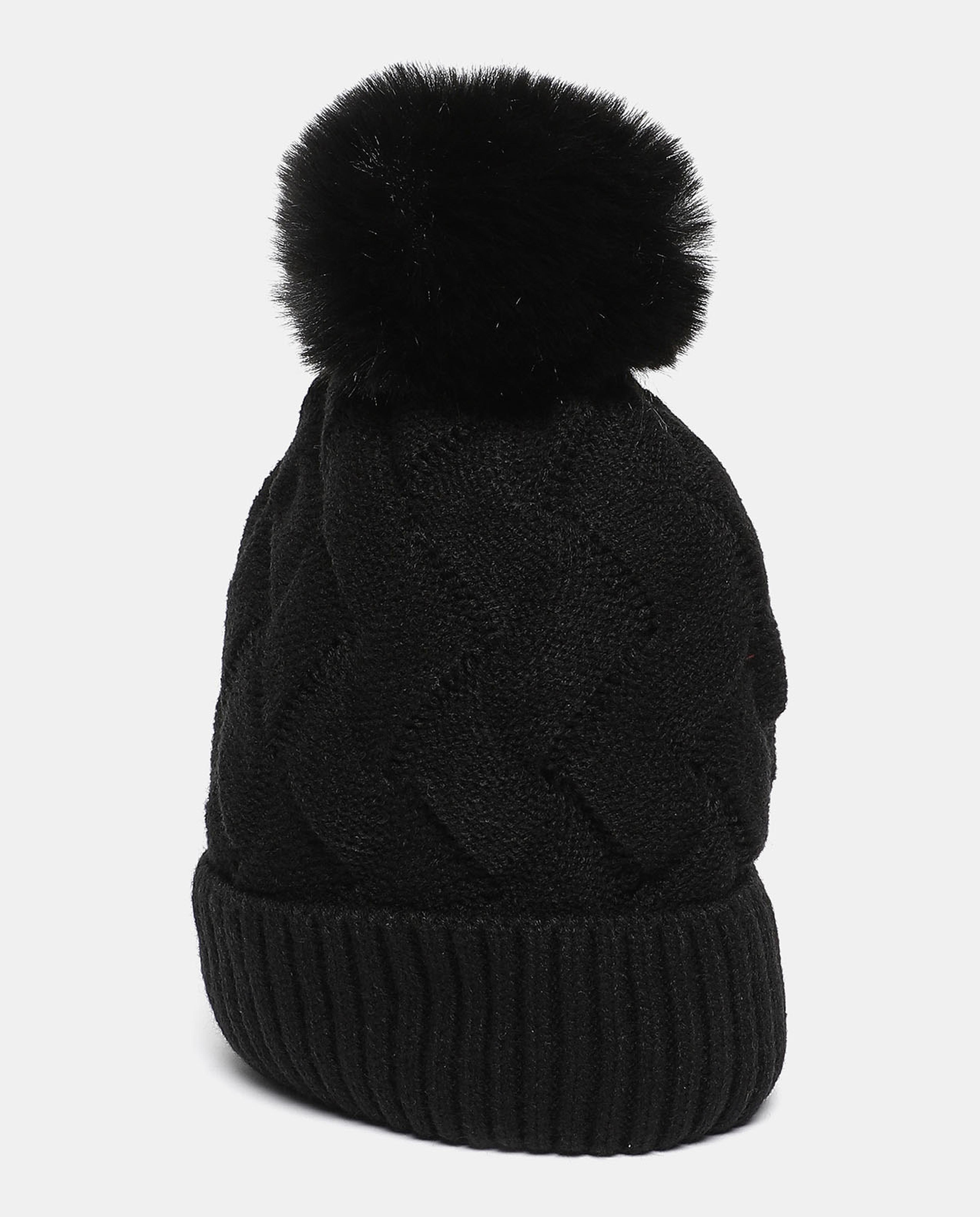 Self Design Knitted Pom-Pom Beanie Cap