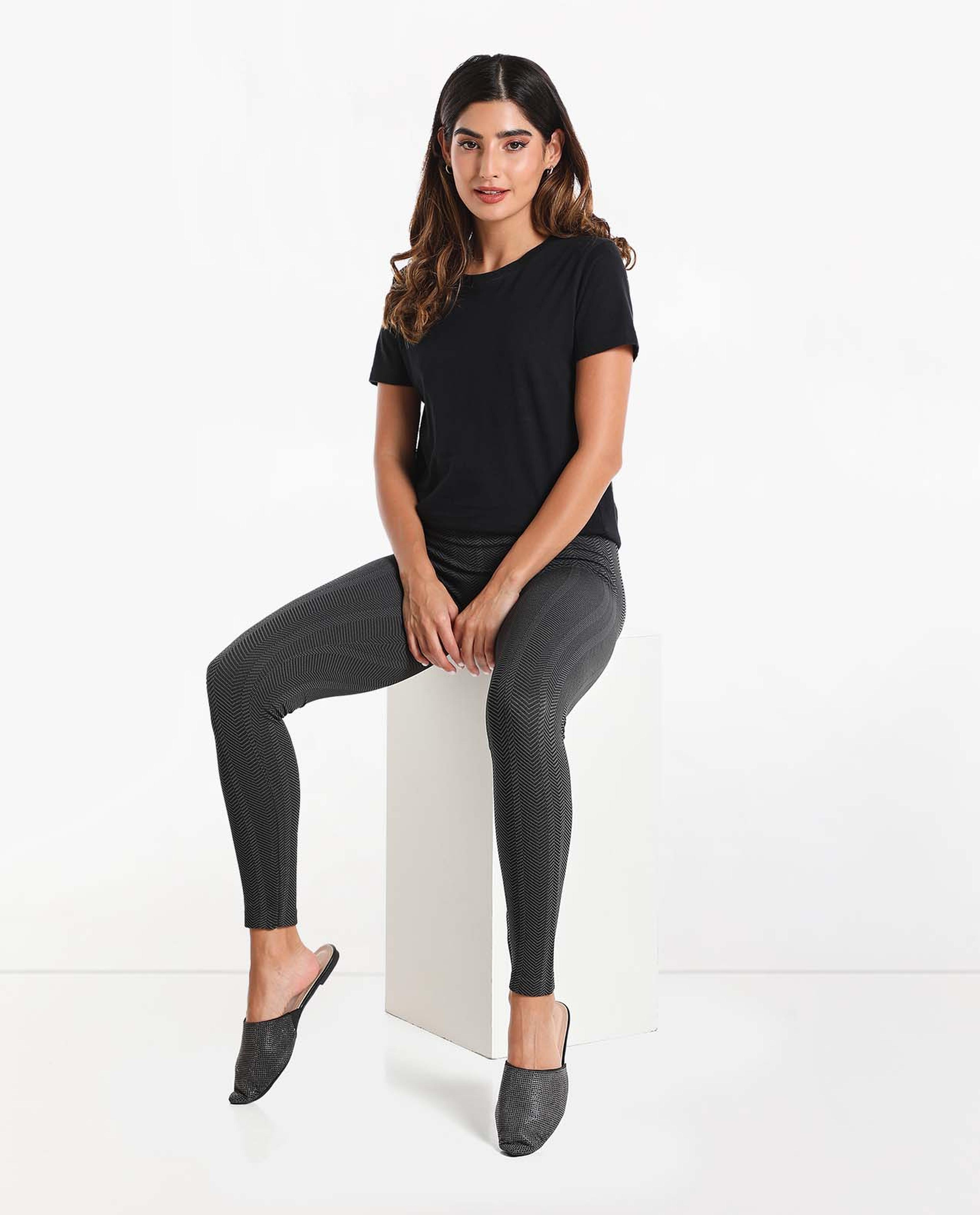 Textured Leggings with Elasticated Waist