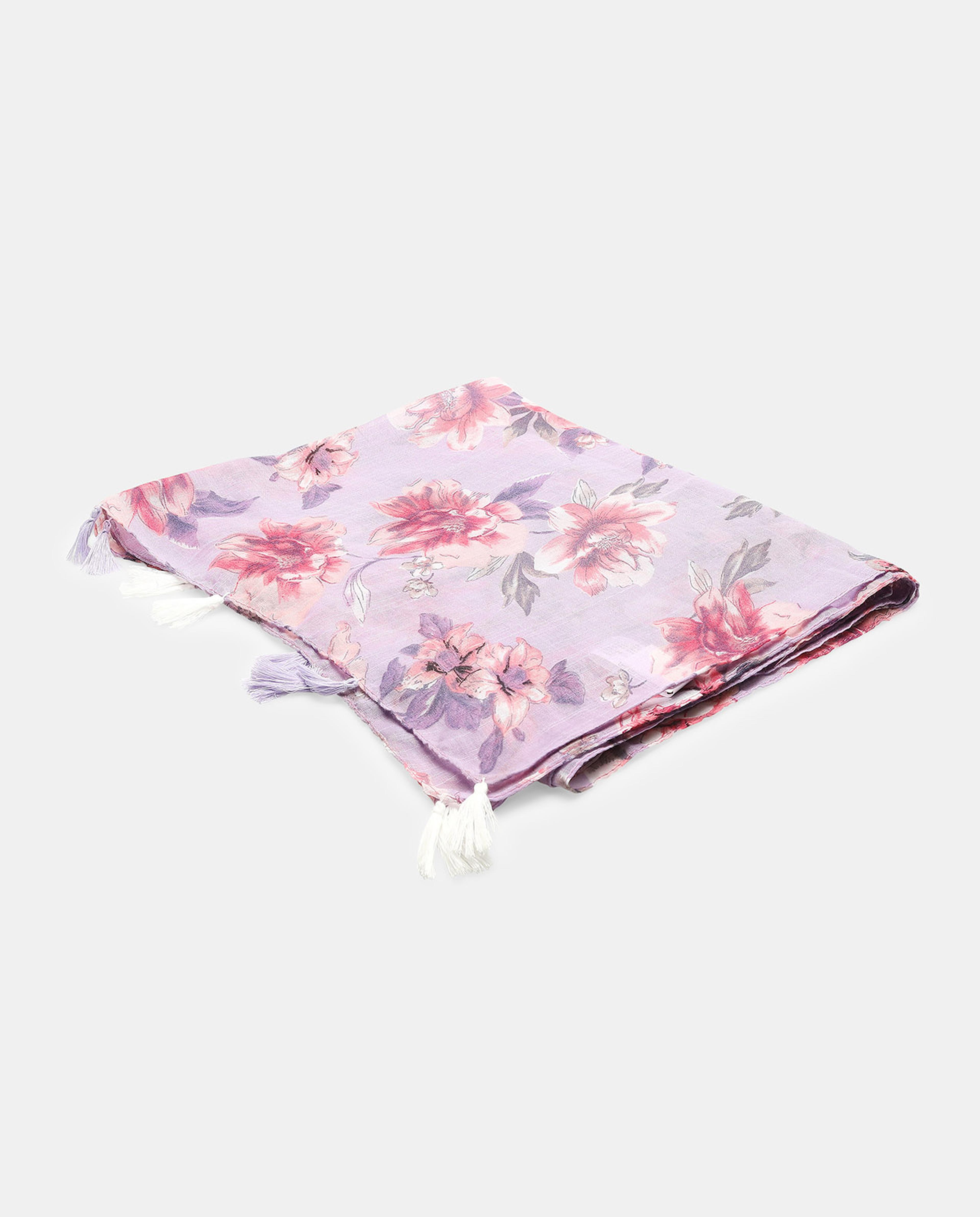 Floral Printed Scarf with Tassels