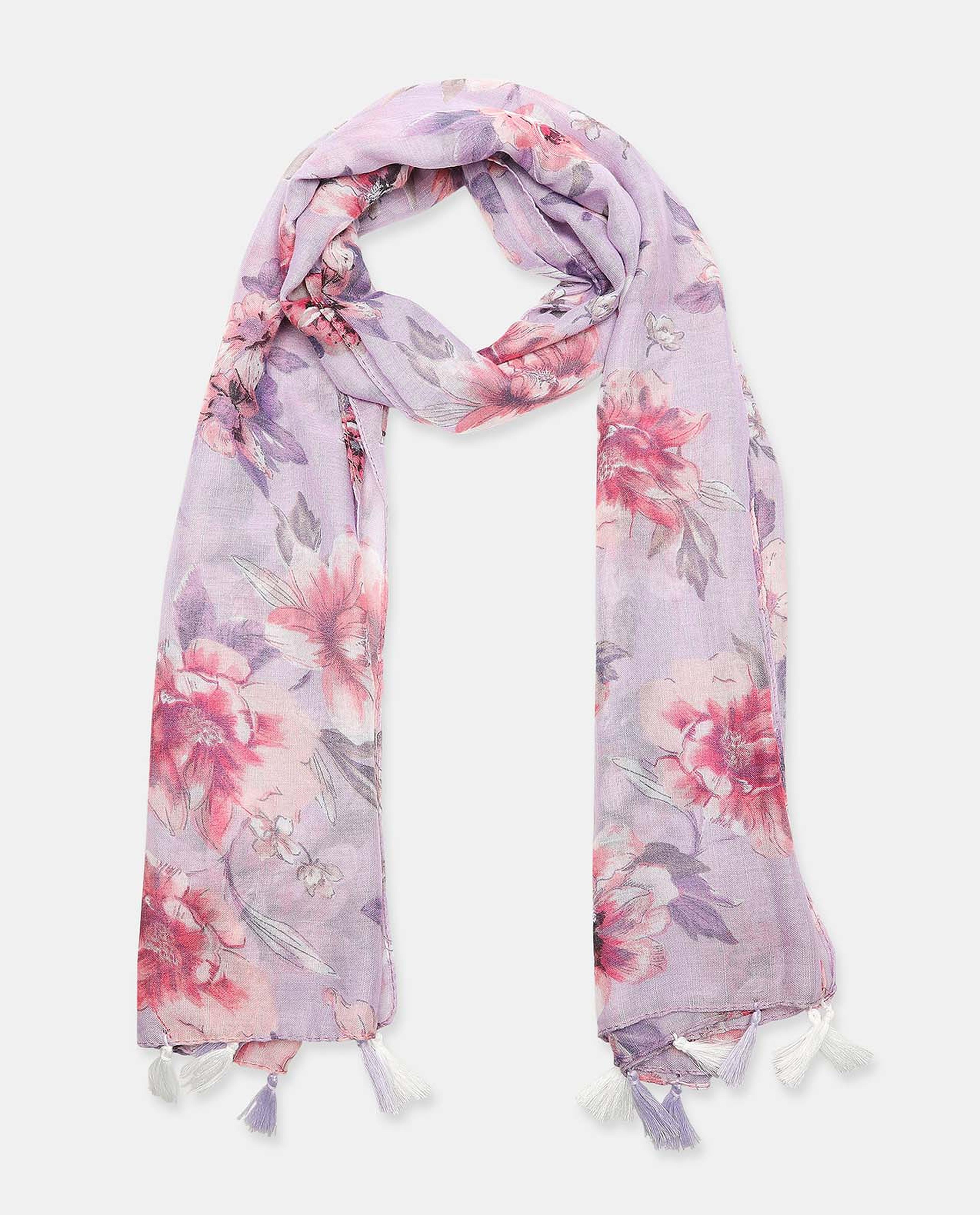 Floral Printed Scarf with Tassels