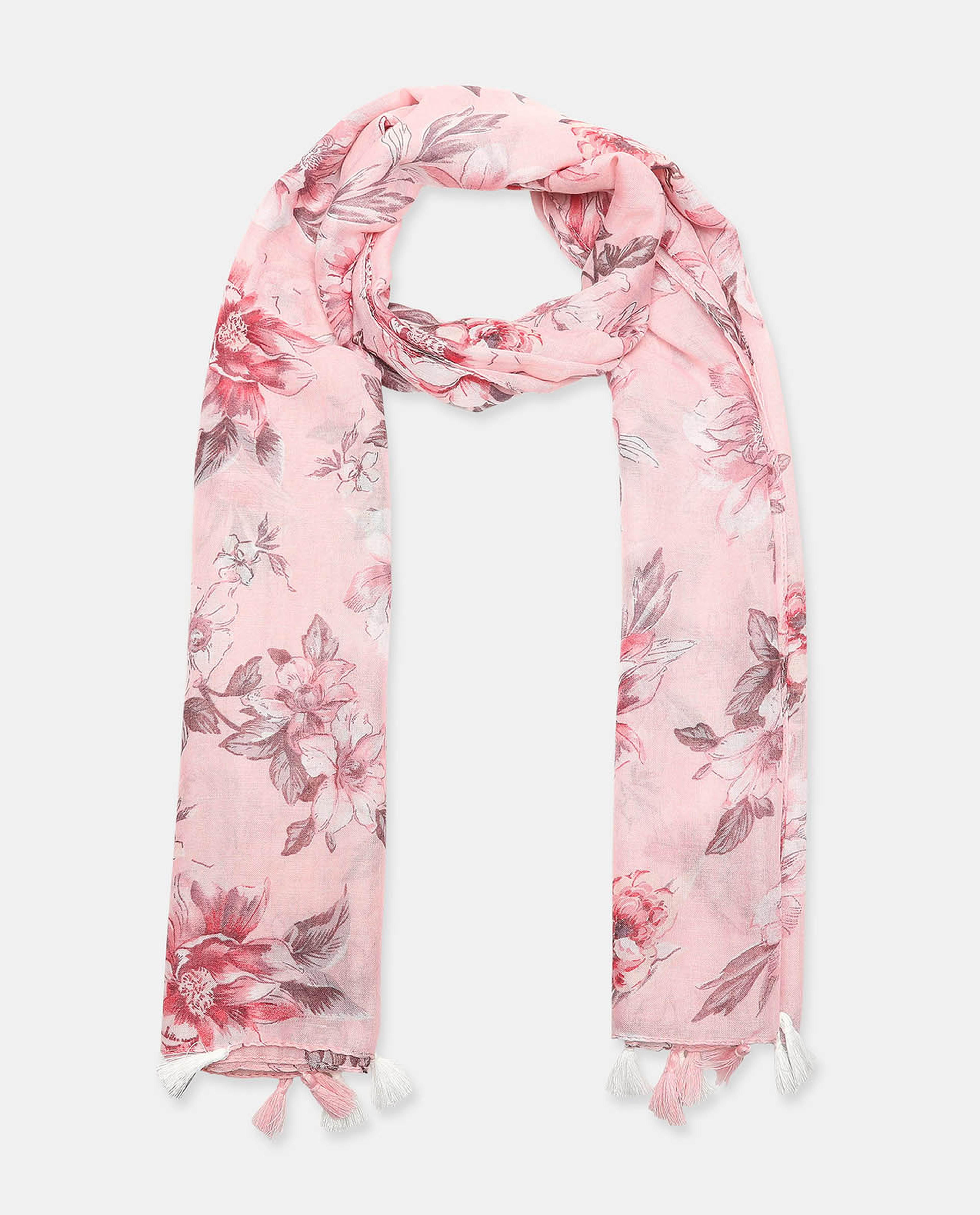 Floral Printed Scarf with Tassels