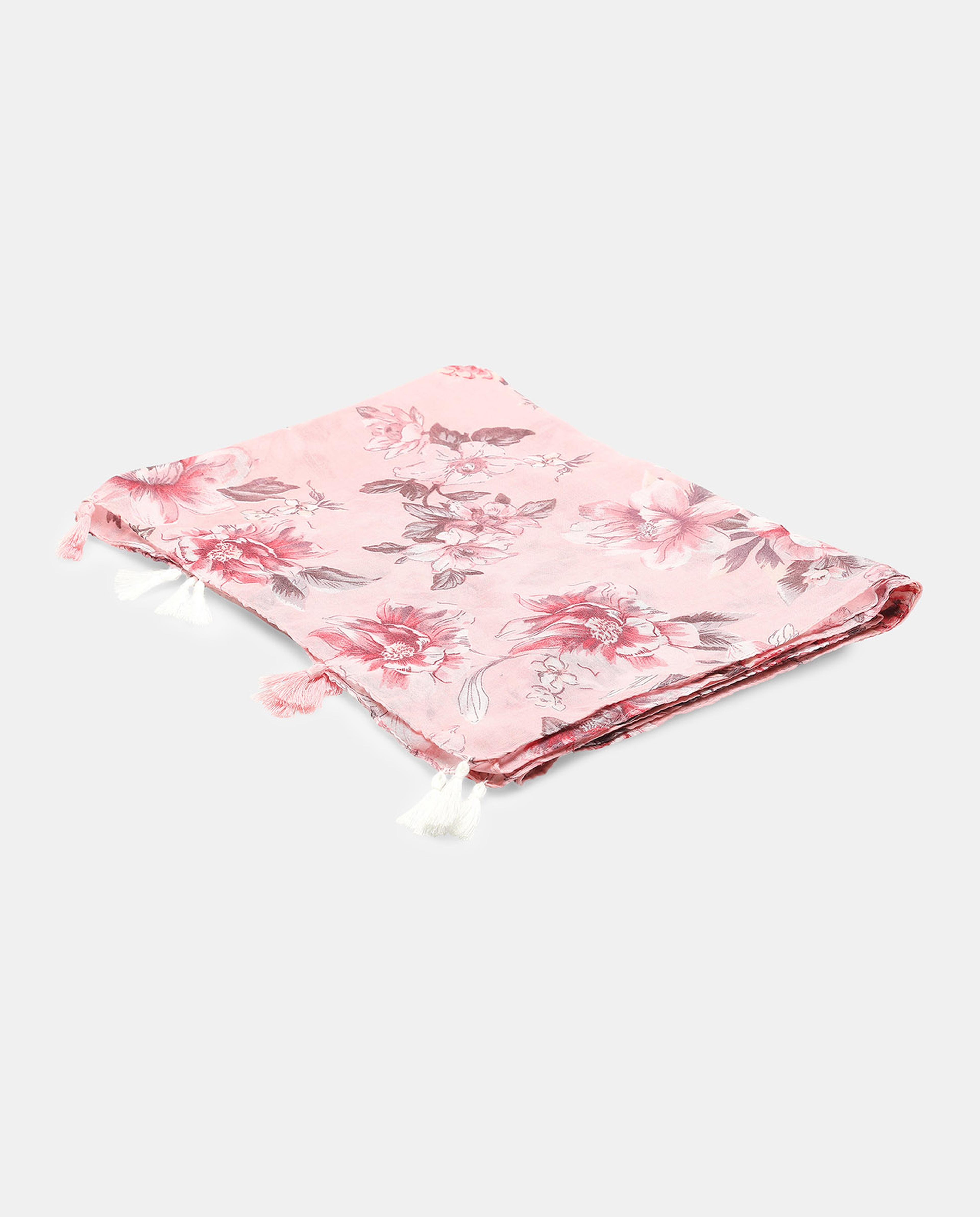 Floral Printed Scarf with Tassels