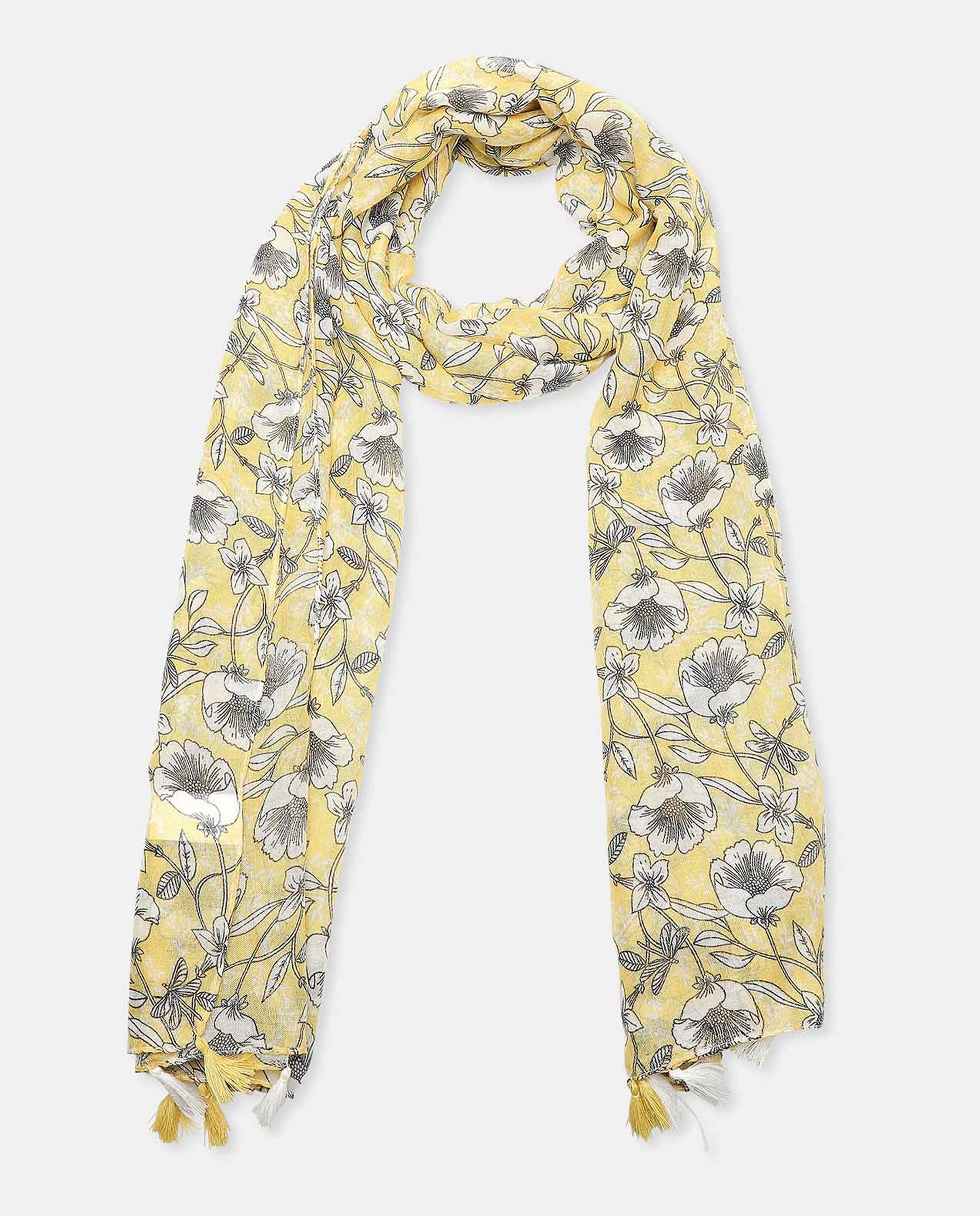 Floral Printed Scarf with Tassels
