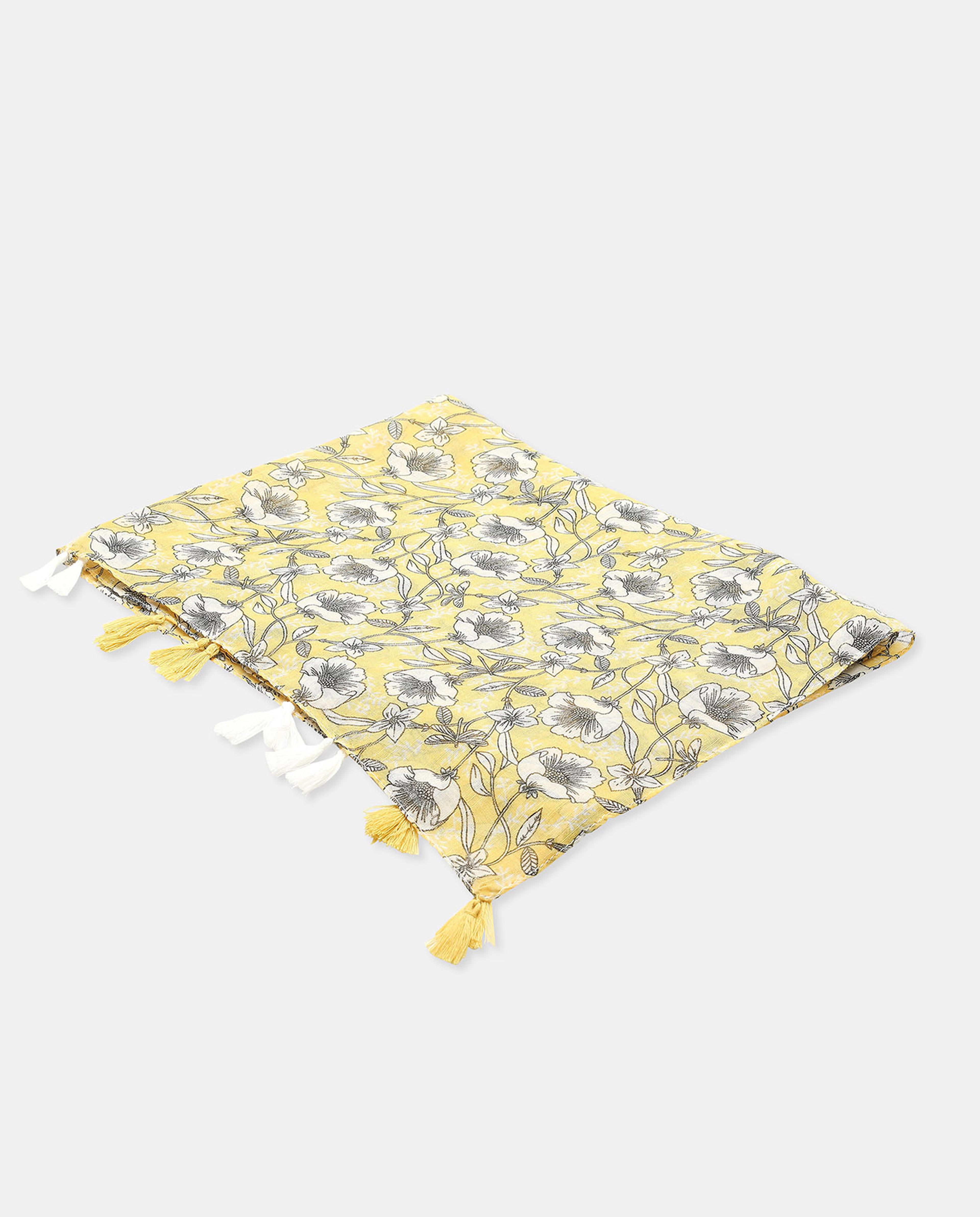 Floral Printed Scarf with Tassels