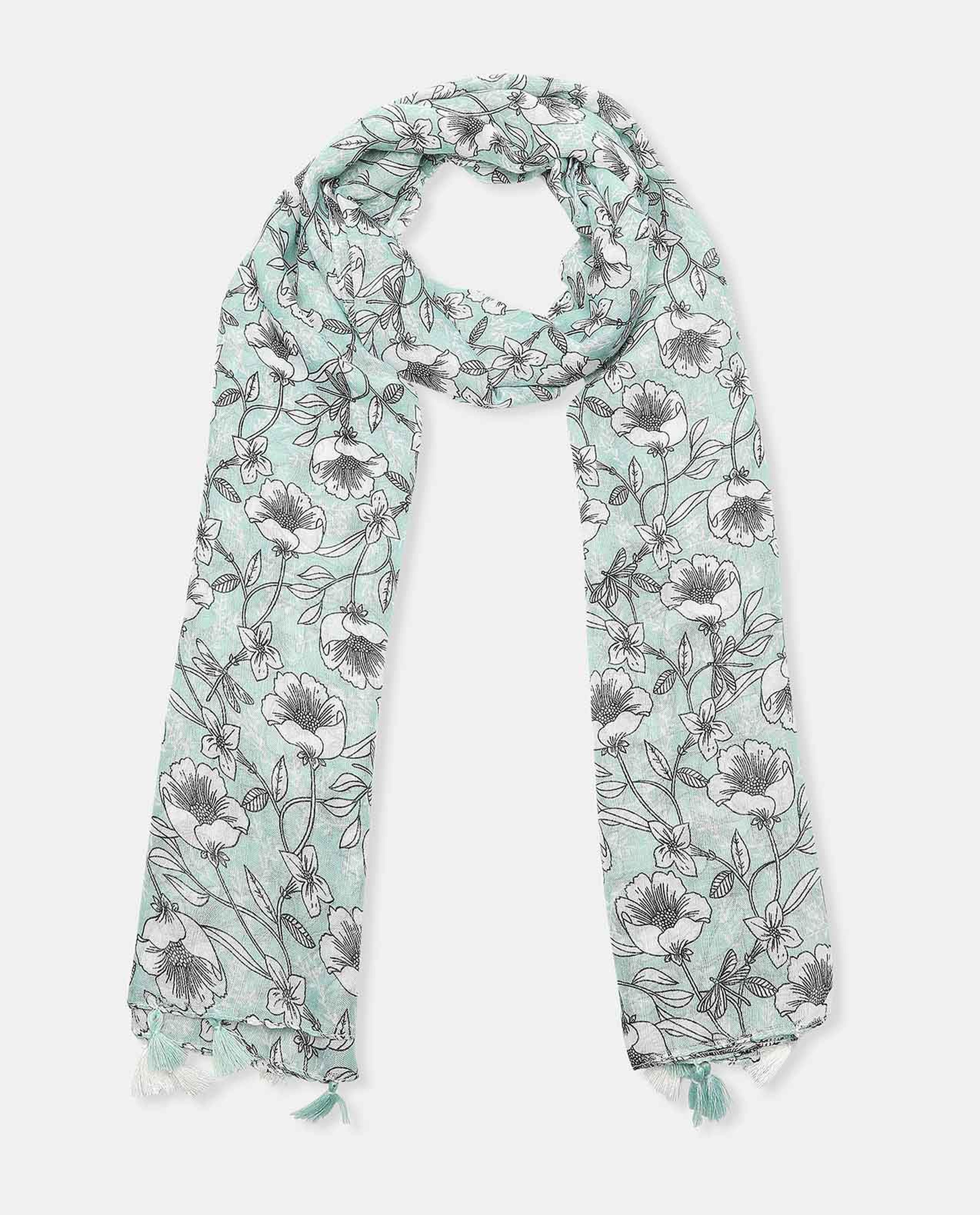 Floral Printed Scarf with Tassels