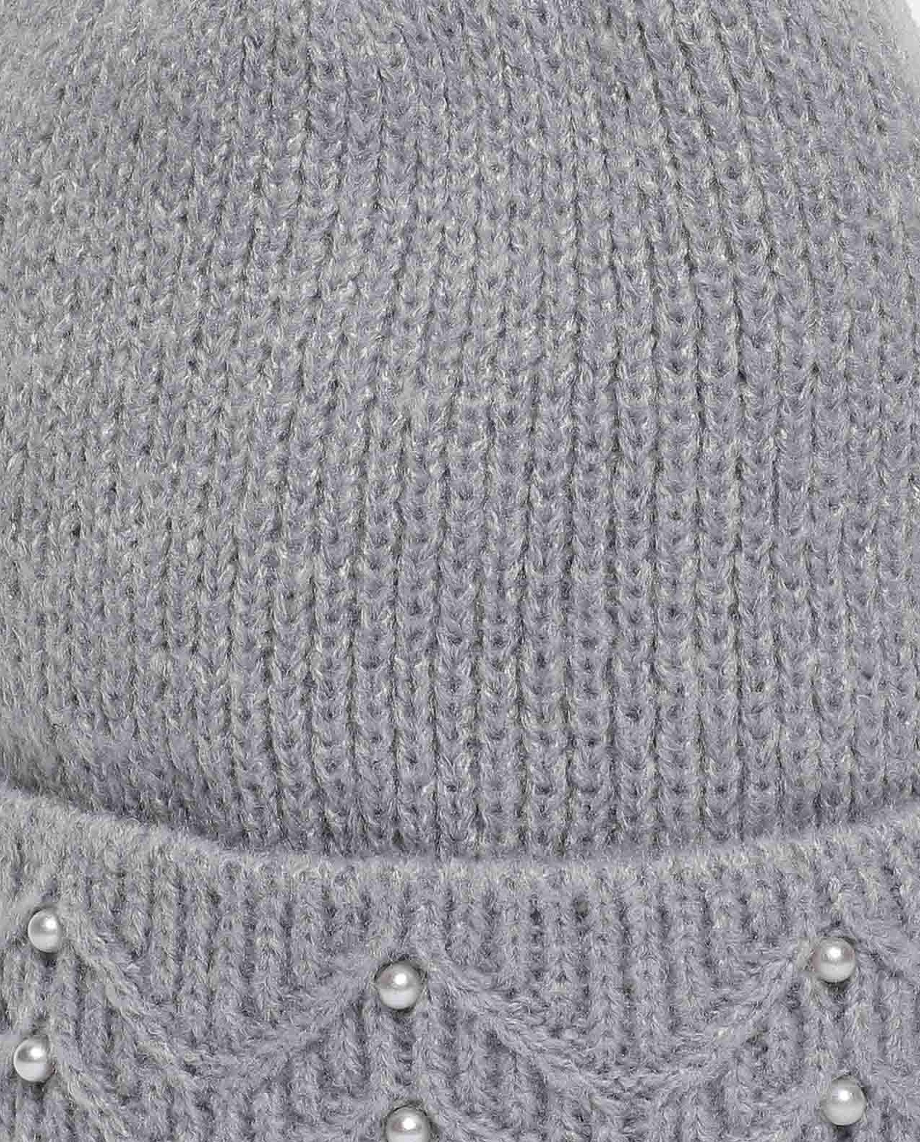 Embellished Pom-Pom Beanie Cap