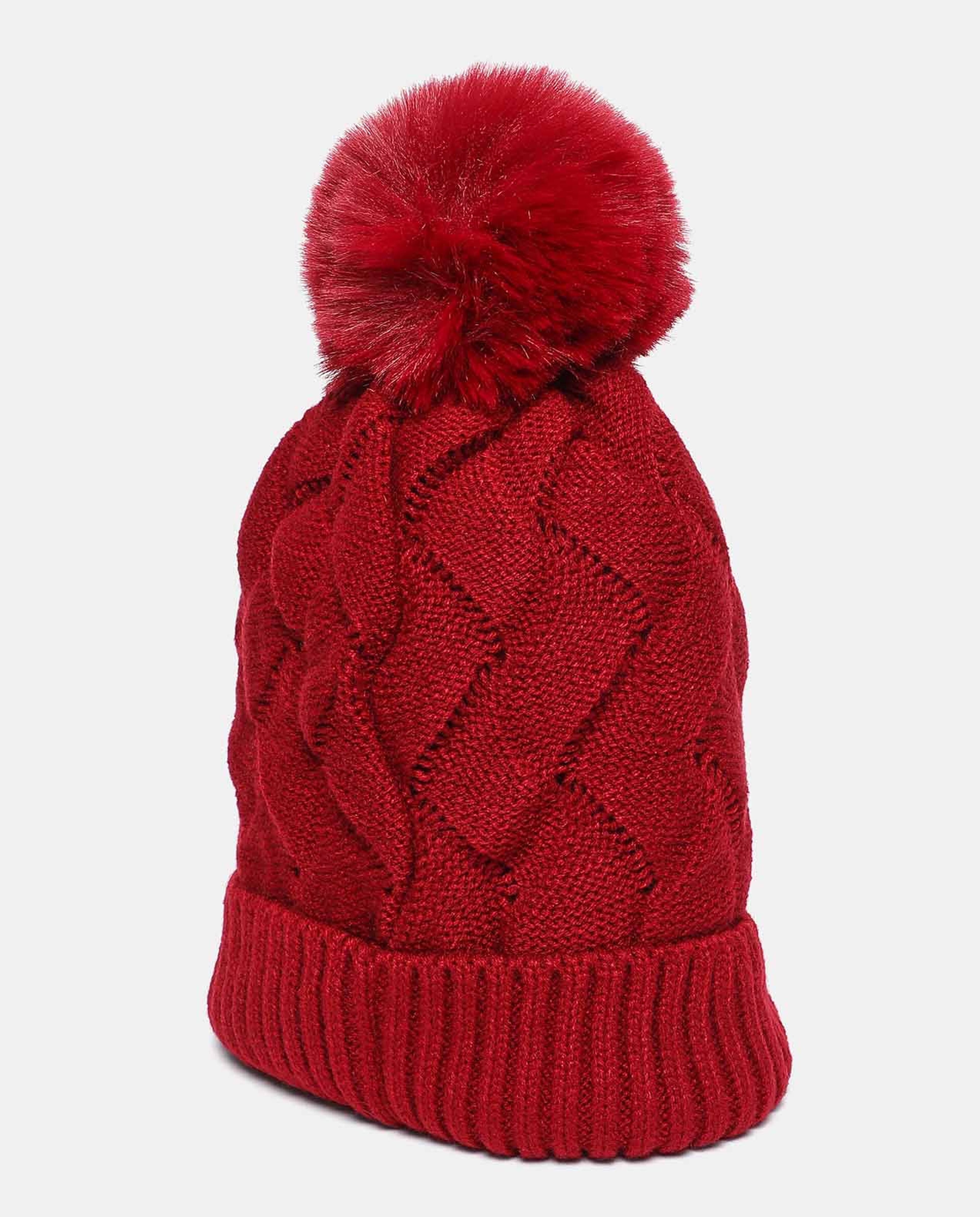 Self Design Knitted Pom-Pom Beanie Cap