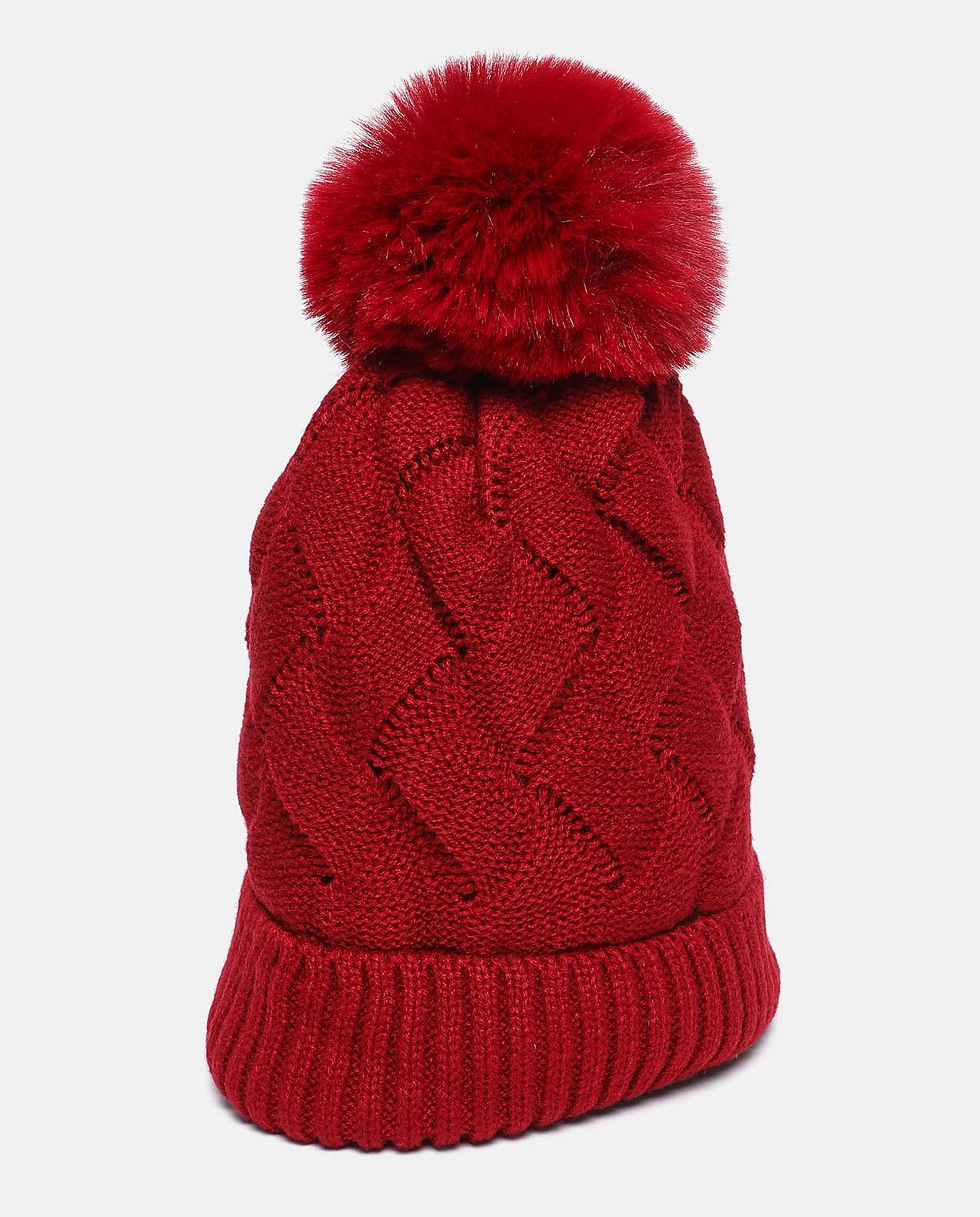 Self Design Knitted Pom-Pom Beanie Cap