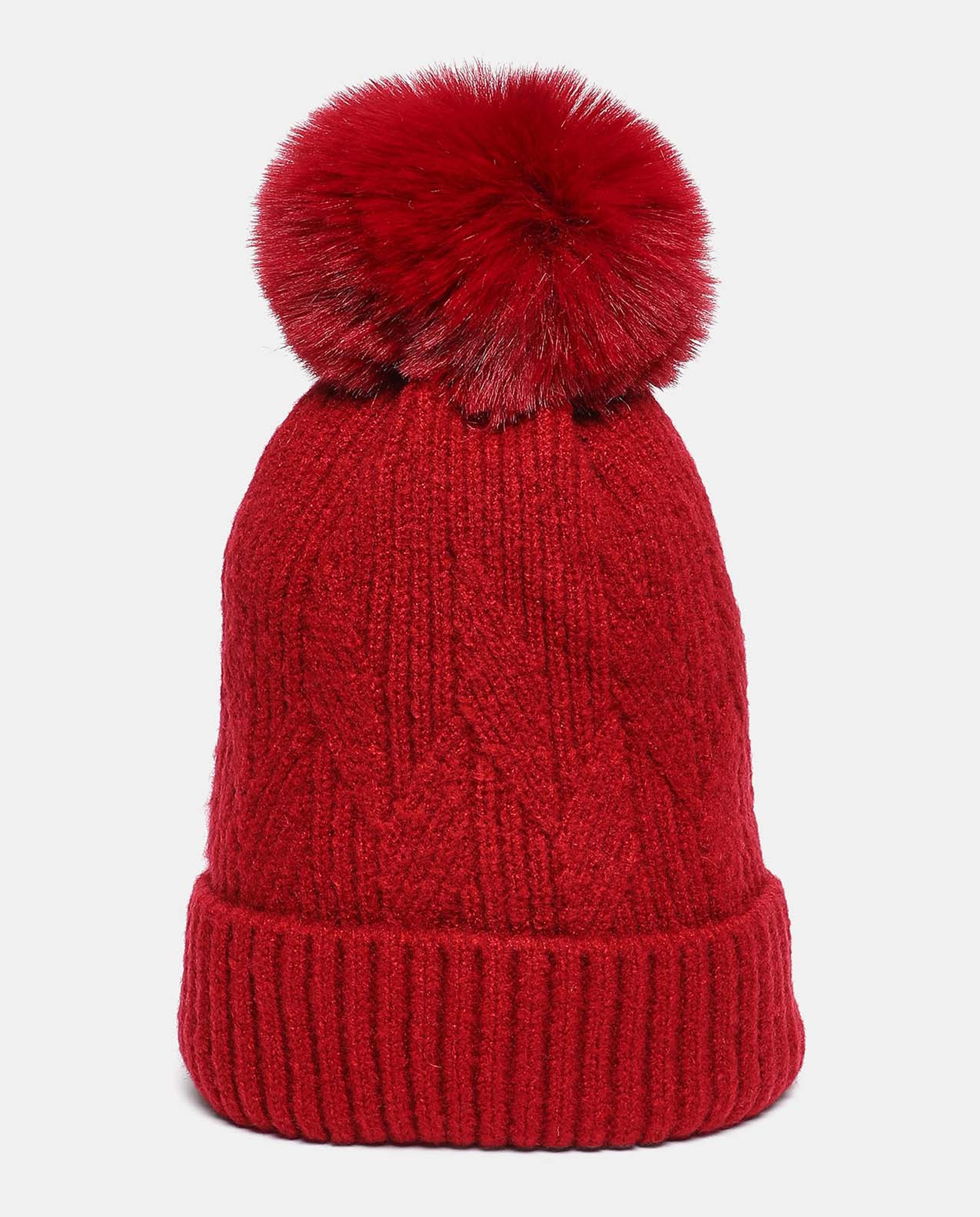 Self Design Knitted Pom-Pom Beanie Cap