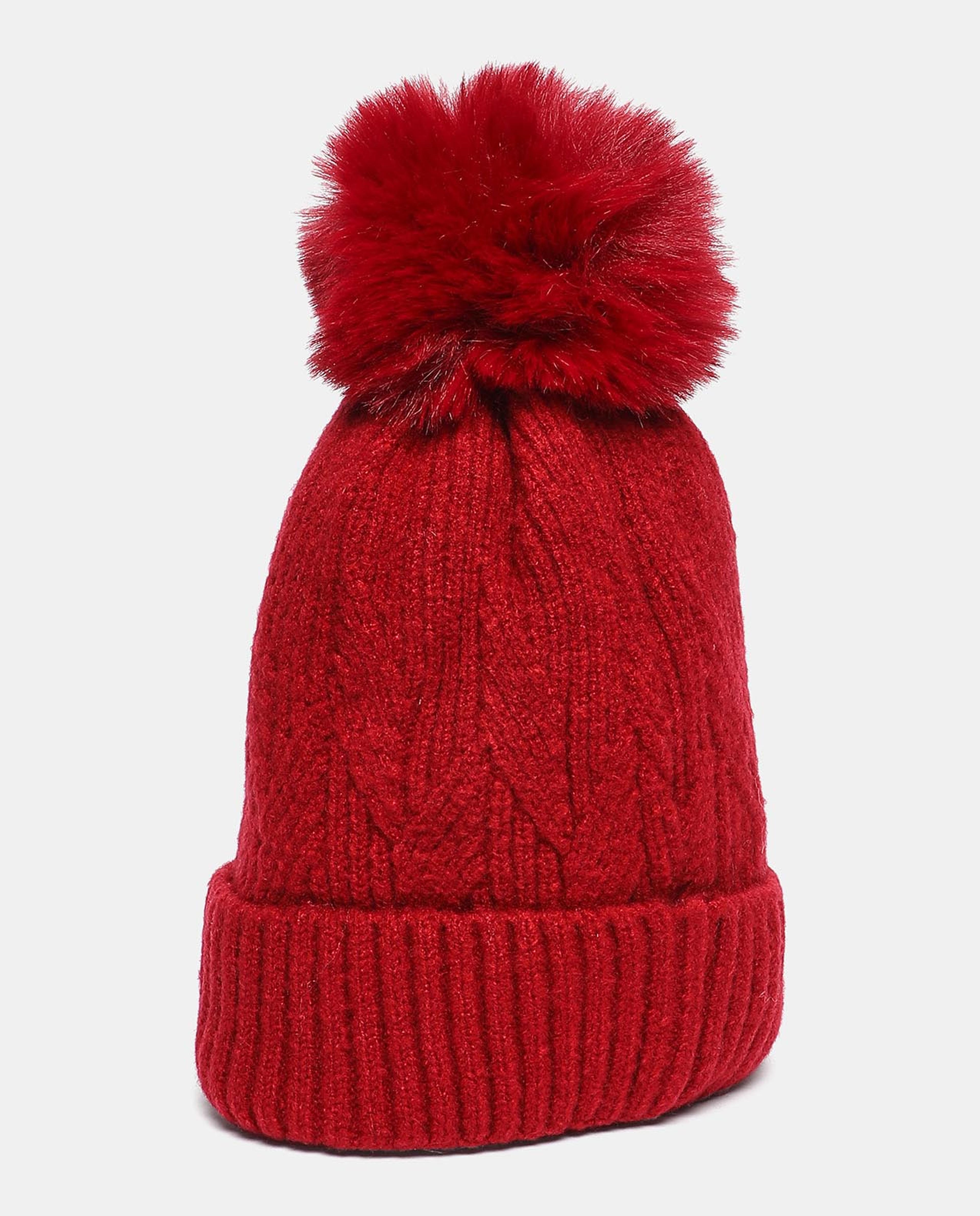 Self Design Knitted Pom-Pom Beanie Cap