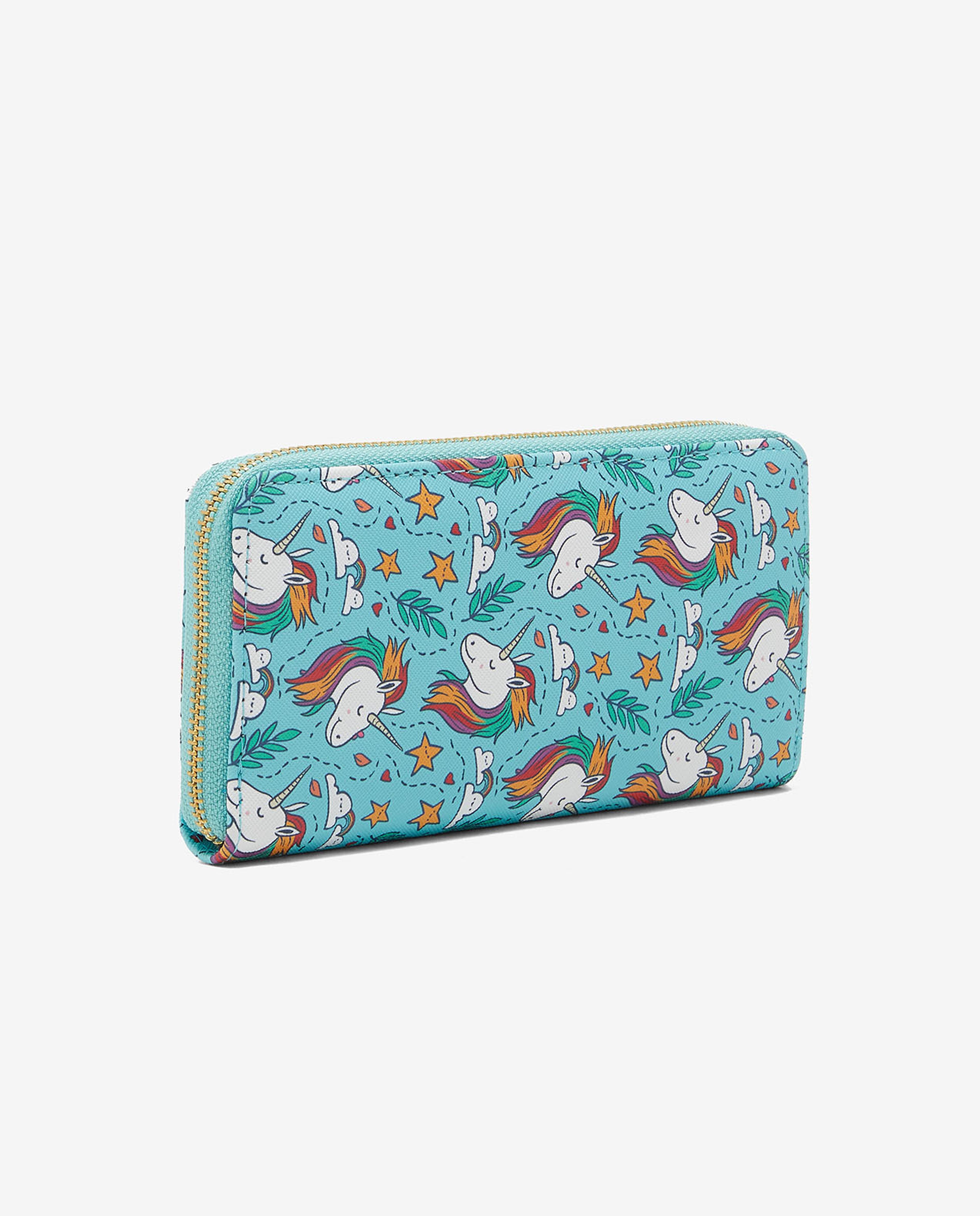 Unicorn Printed Wallet with Zippered Closure