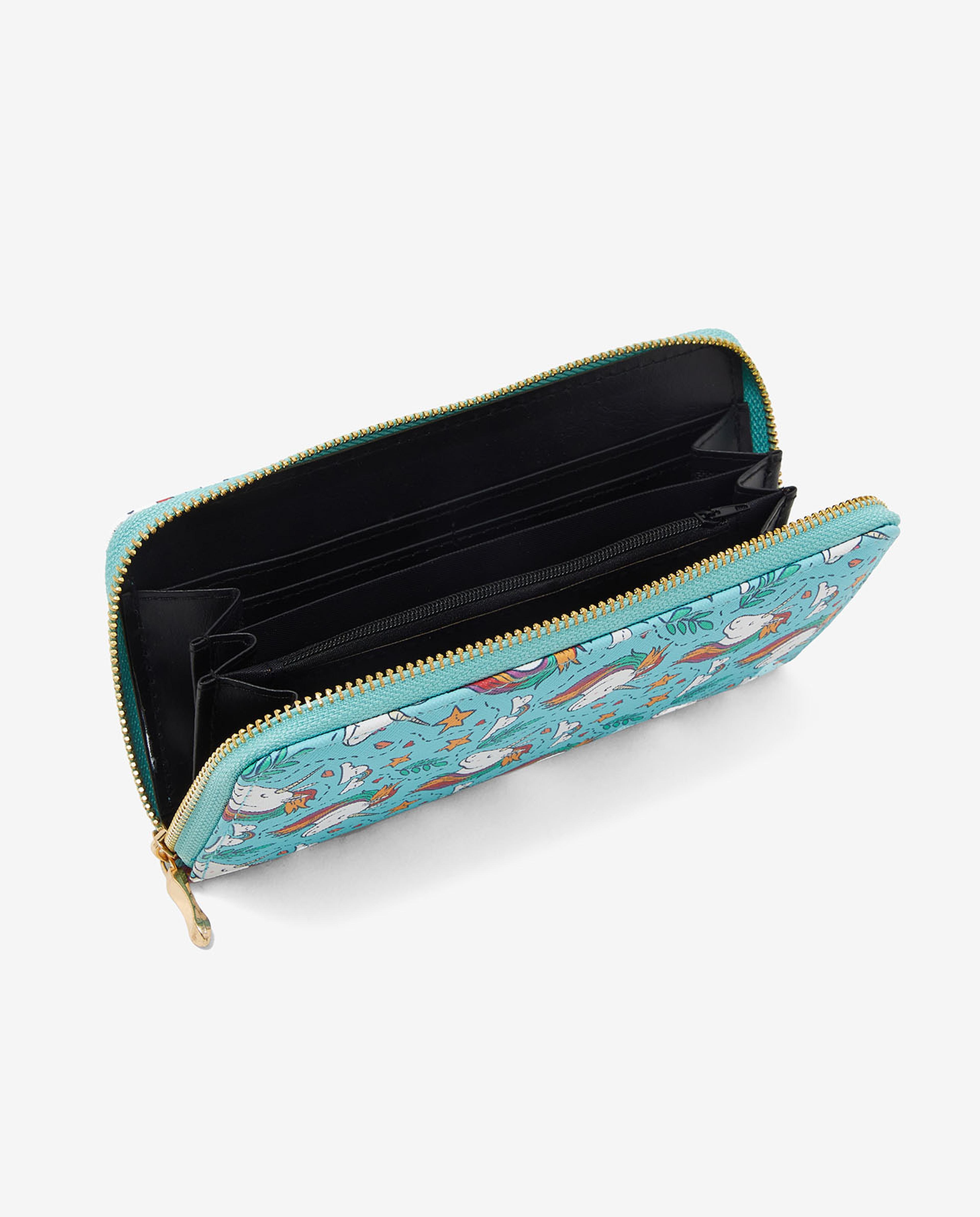 Unicorn Printed Wallet with Zippered Closure