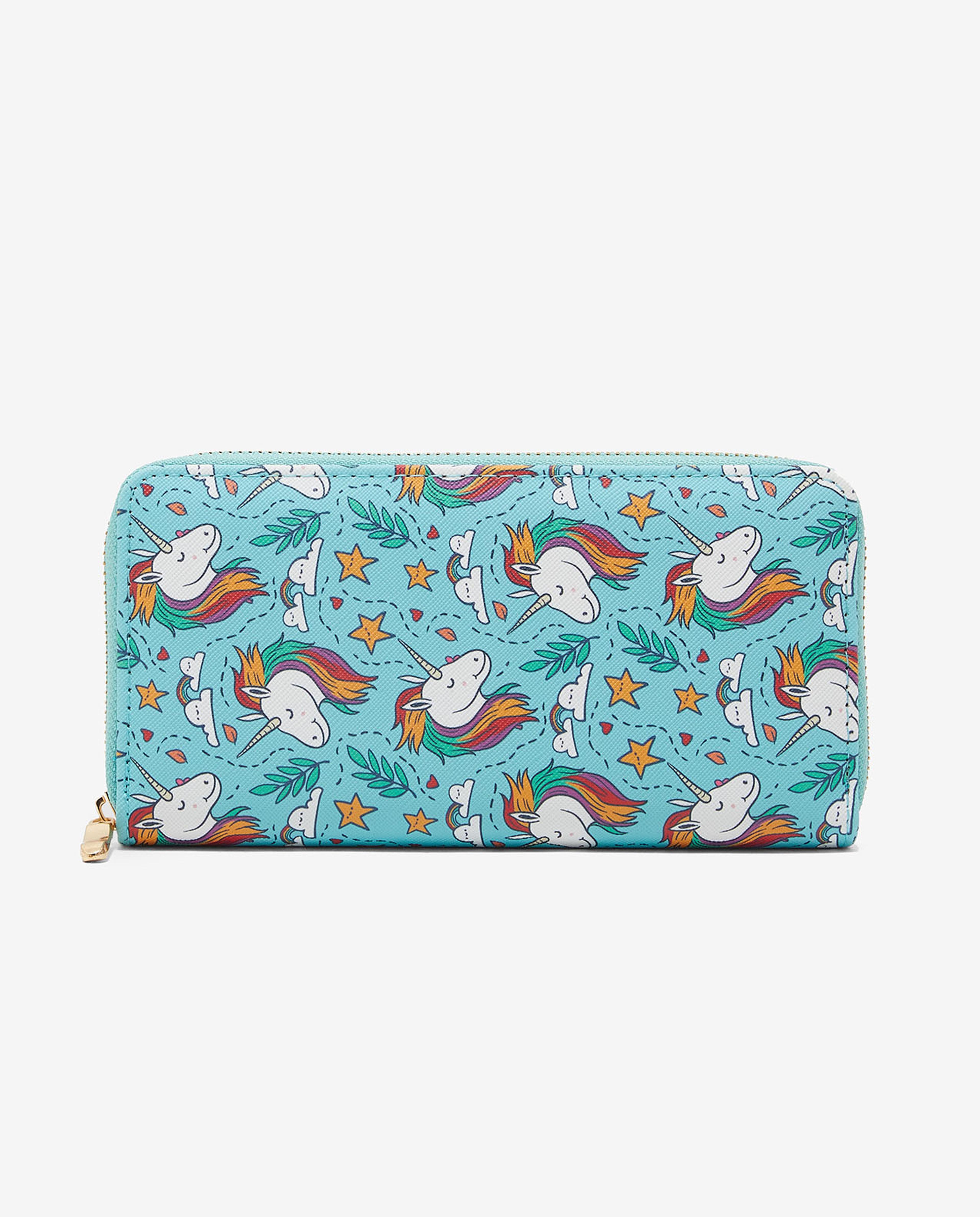 Unicorn Printed Wallet with Zippered Closure