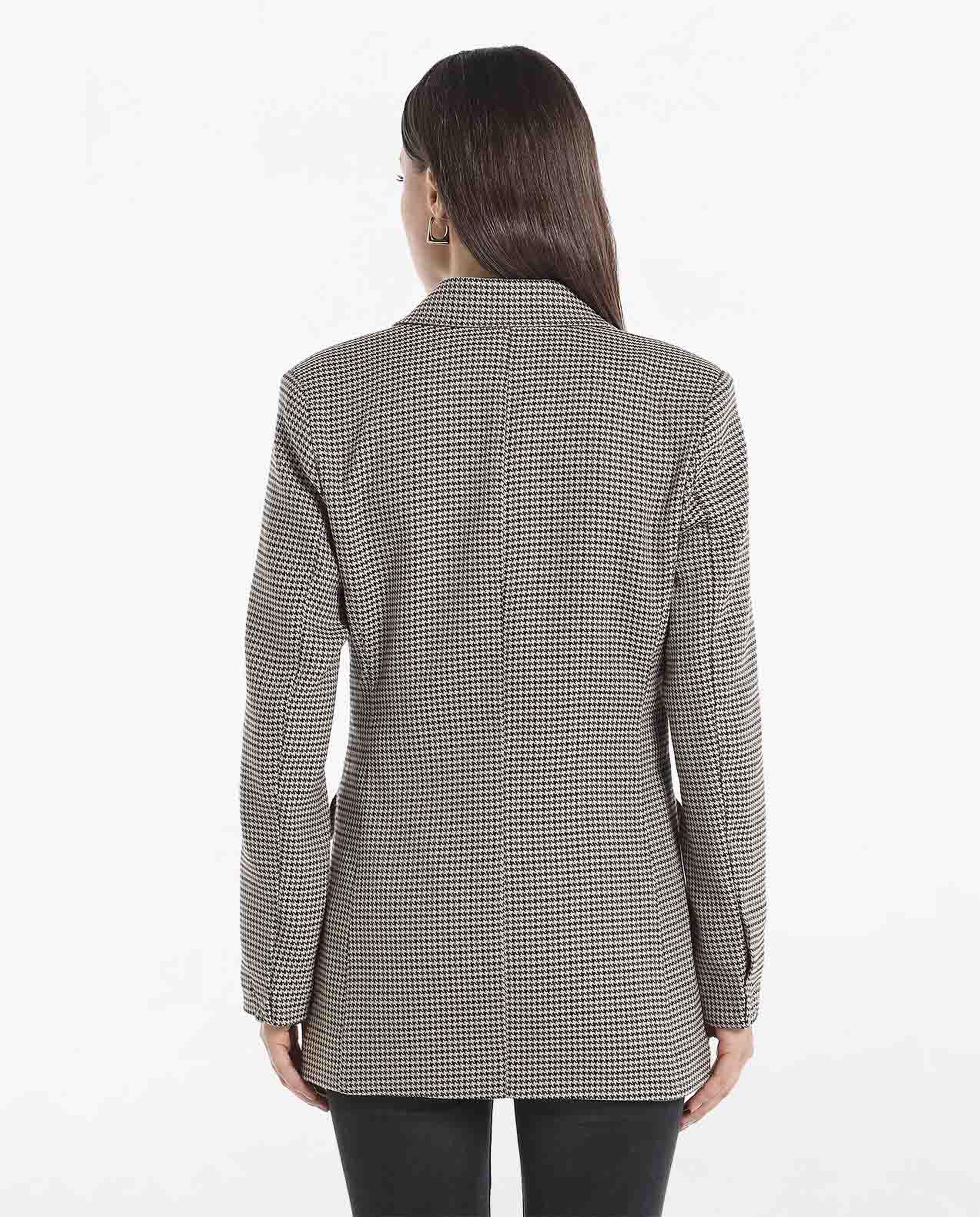 Houndstooth Design Double Breasted Blazer with Notched Lapel