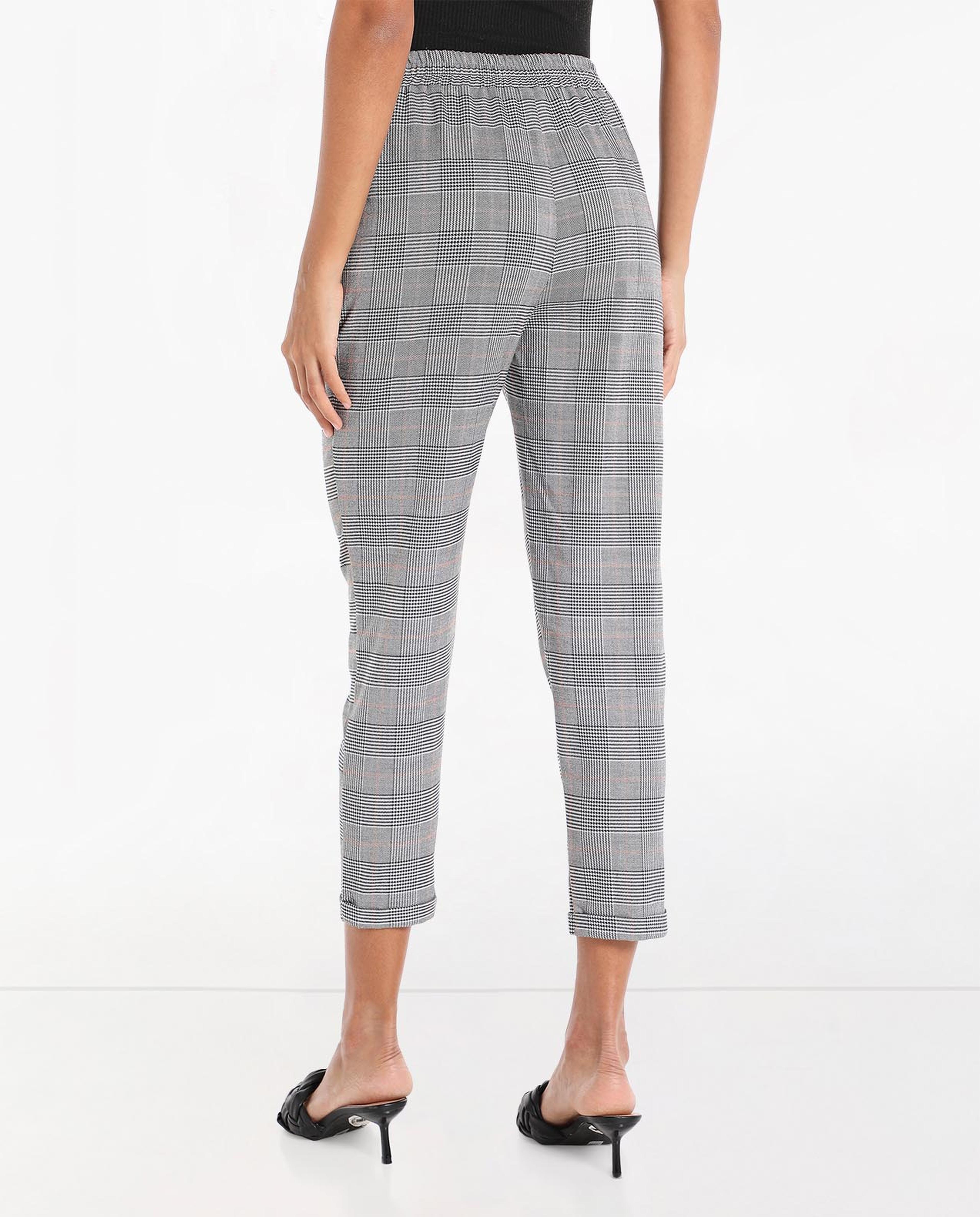 Plaid Pattern Pants with Elasticated Waist