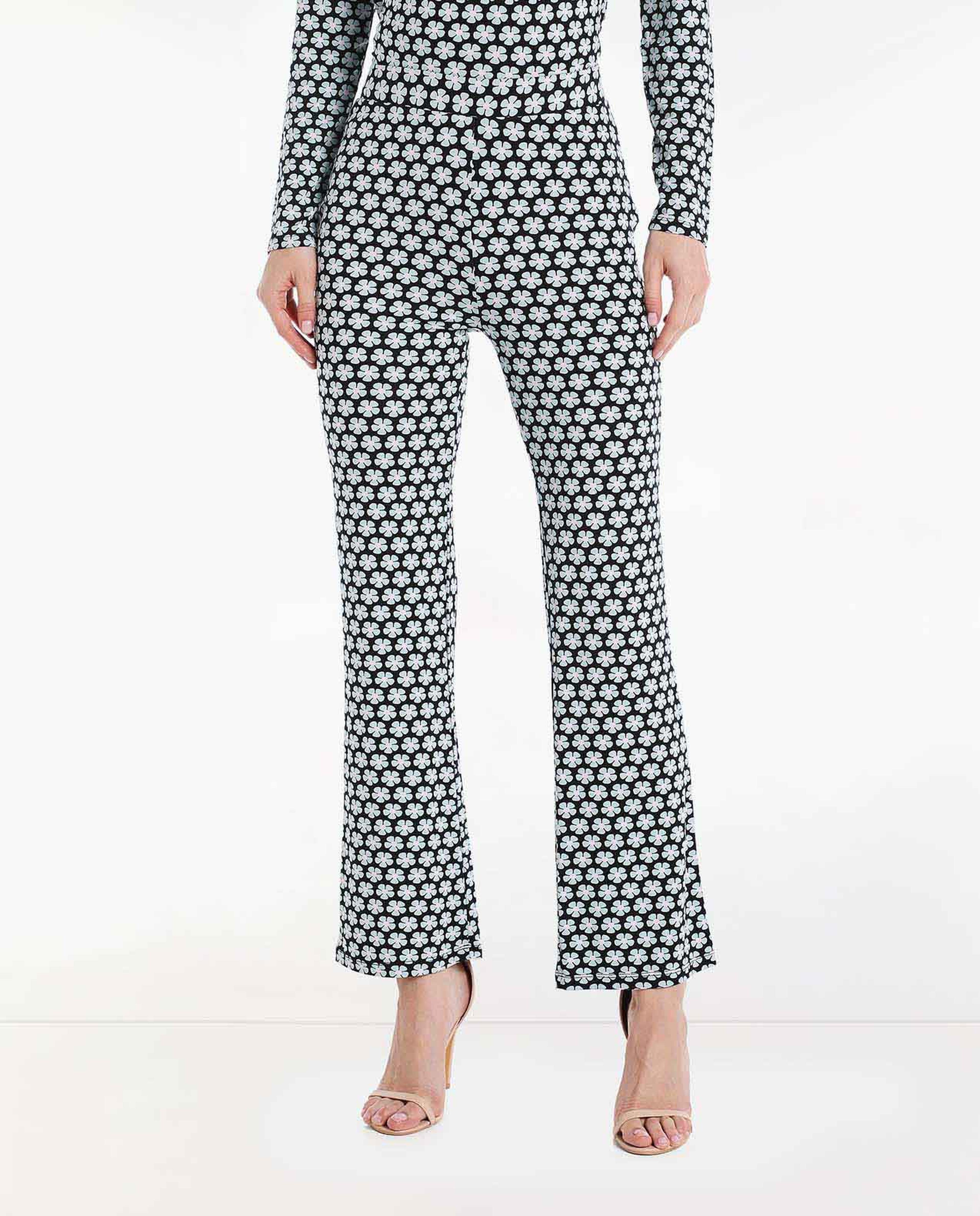 Printed Flare Pants with Elasticated Waist