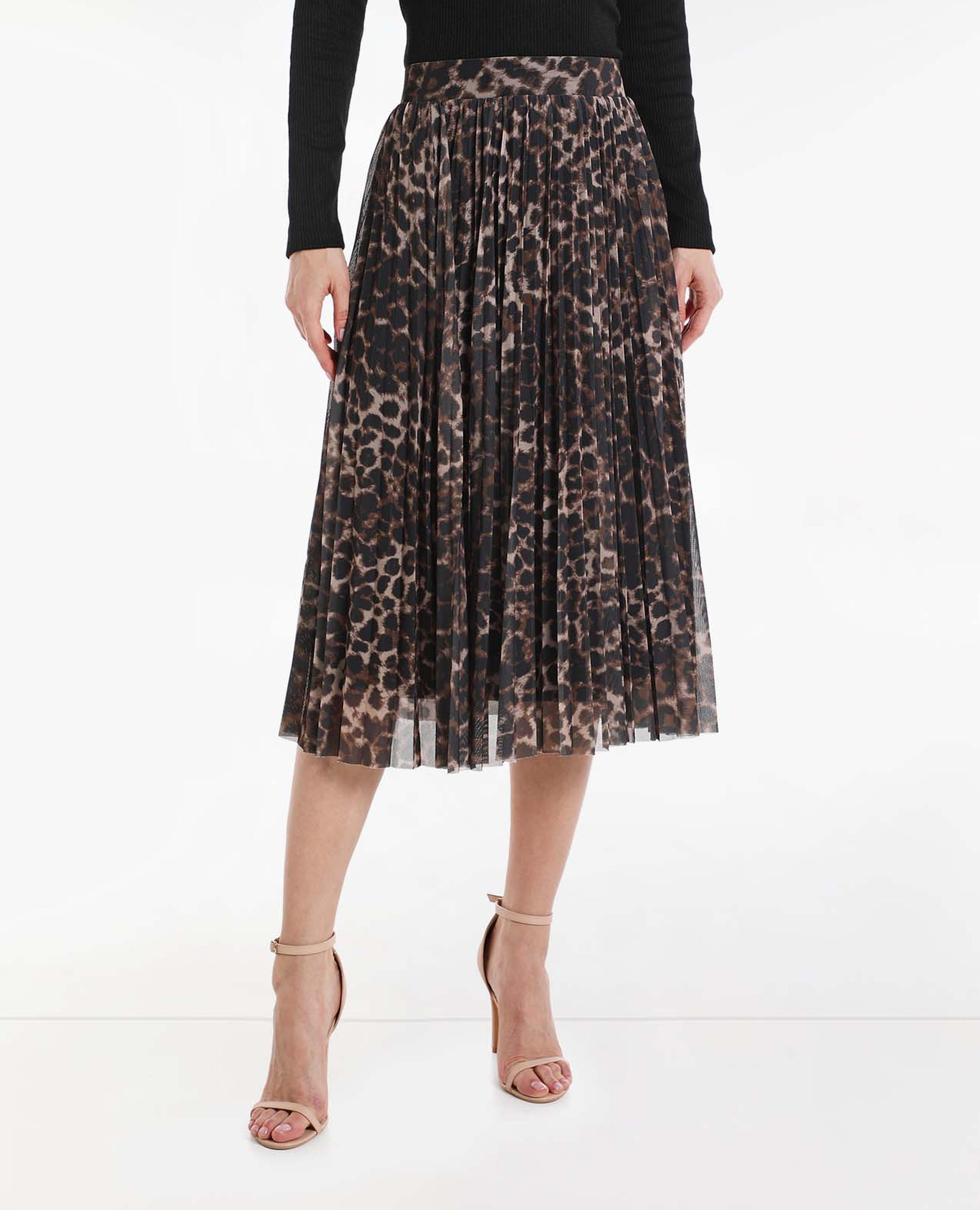 Leopard Printed Midi Skirt with Elasticated Waist
