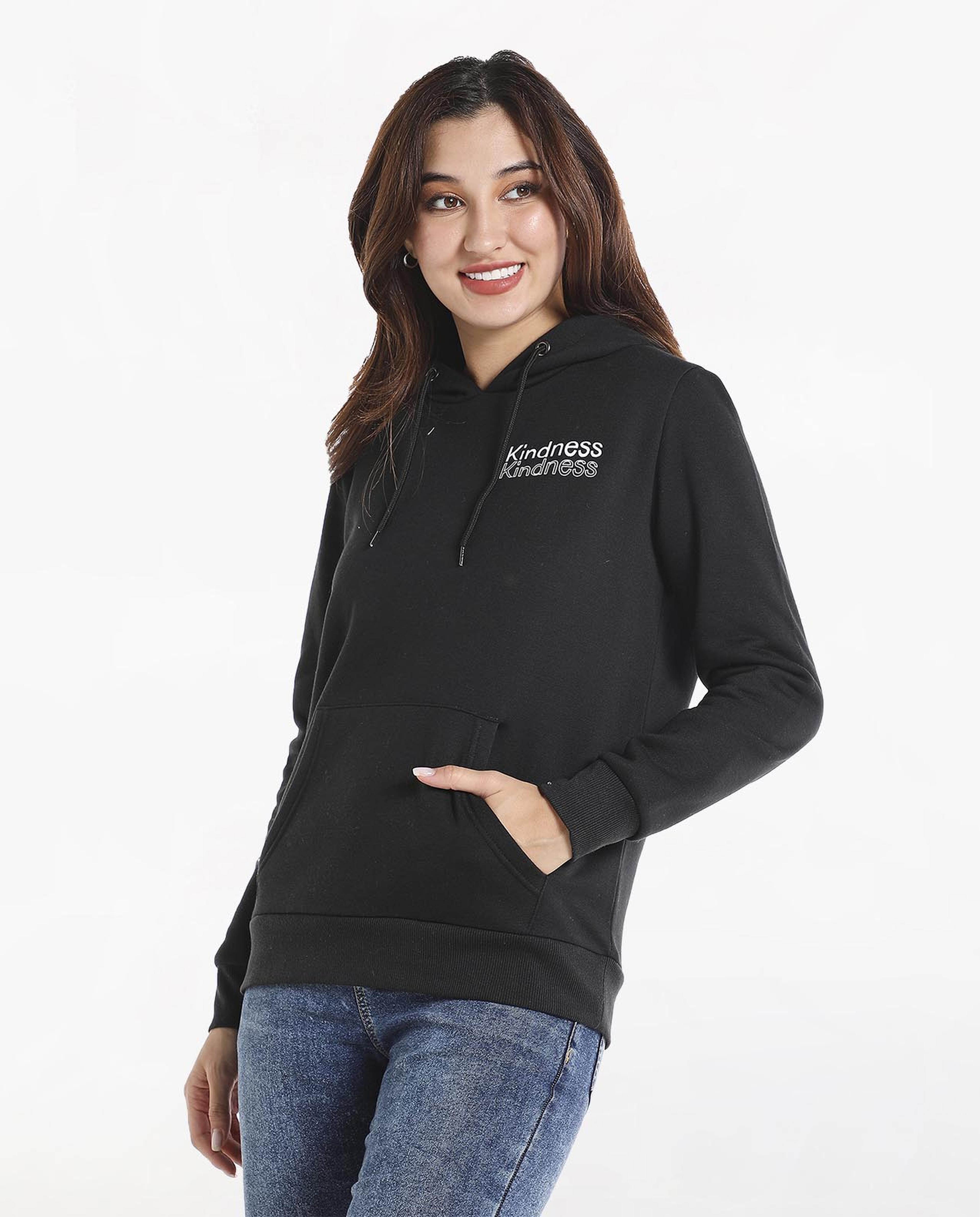 Typography Printed Sweatshirt with Hooded Neck and Long Sleeves
