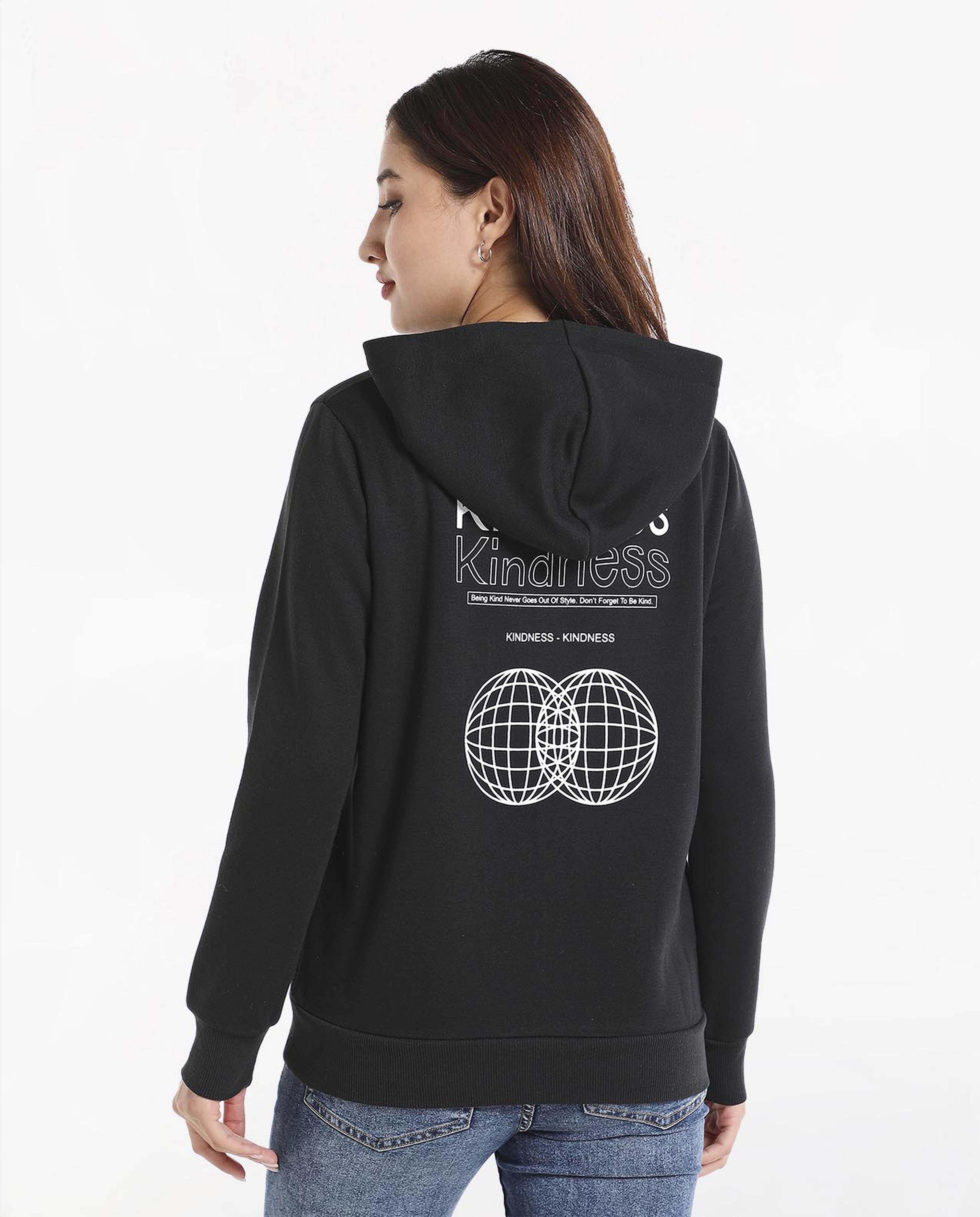 Typography Printed Sweatshirt with Hooded Neck and Long Sleeves