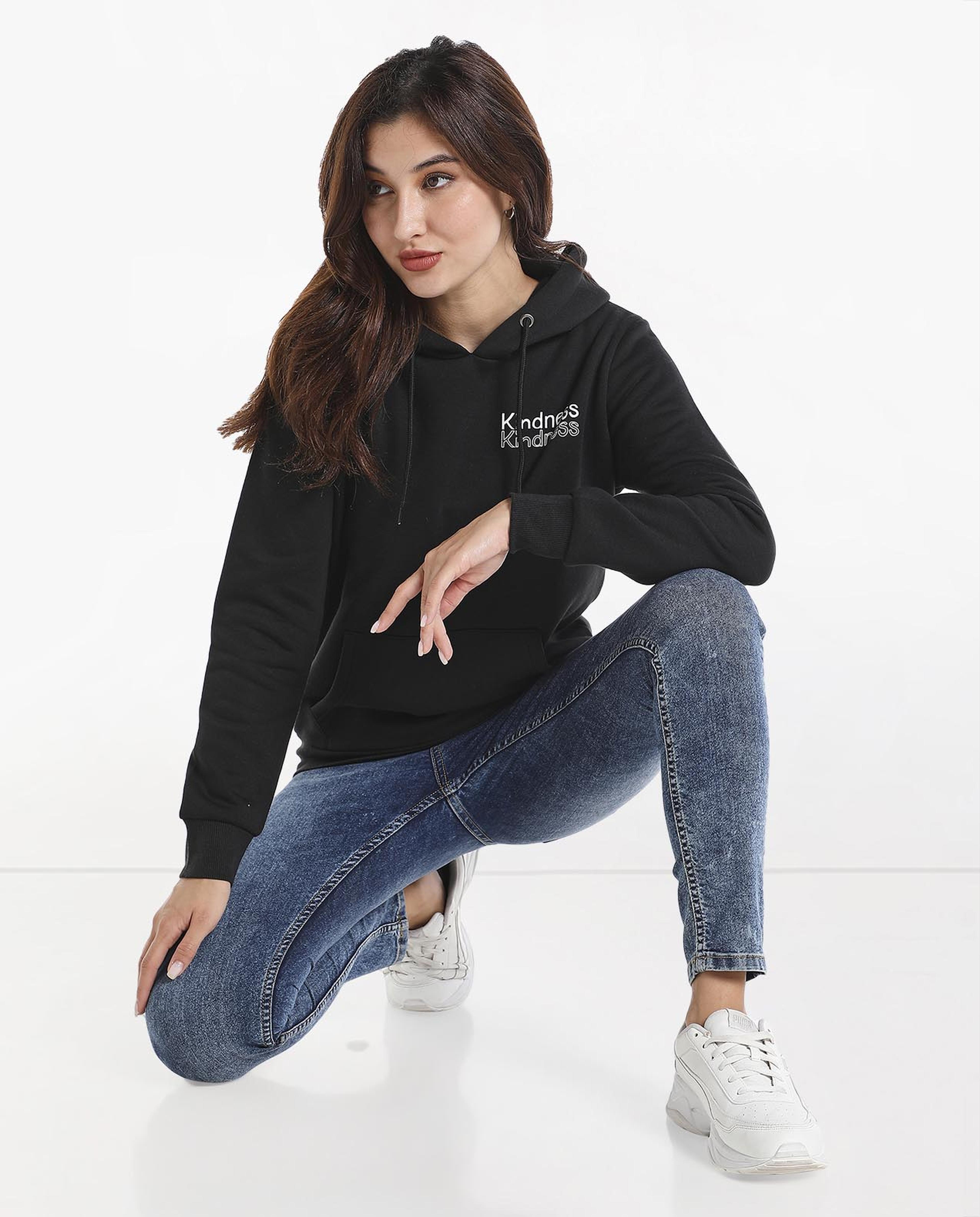 Typography Printed Sweatshirt with Hooded Neck and Long Sleeves
