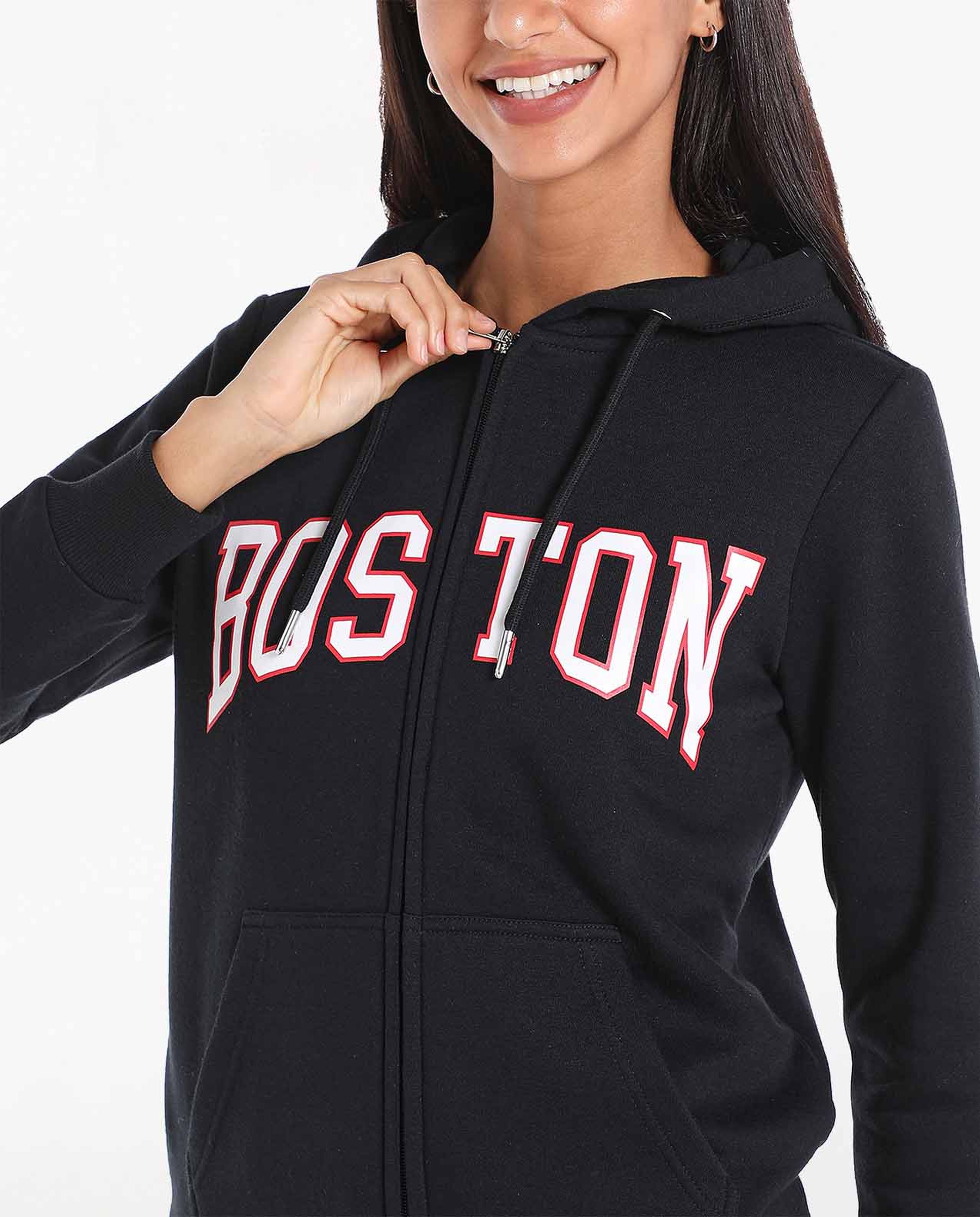 Typography Printed Hooded Sweatshirt with Zippered Closure