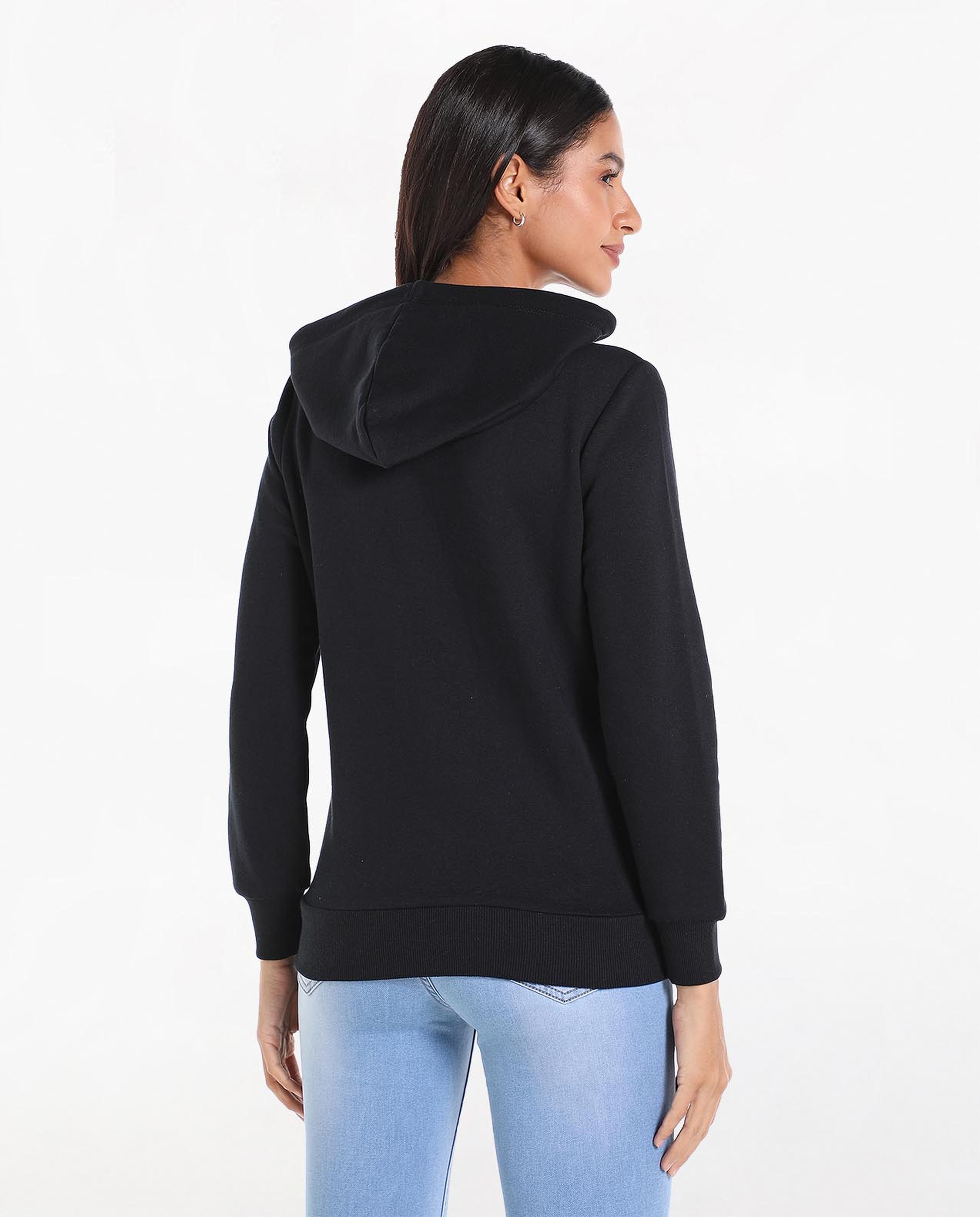 Typography Printed Hooded Sweatshirt with Zippered Closure