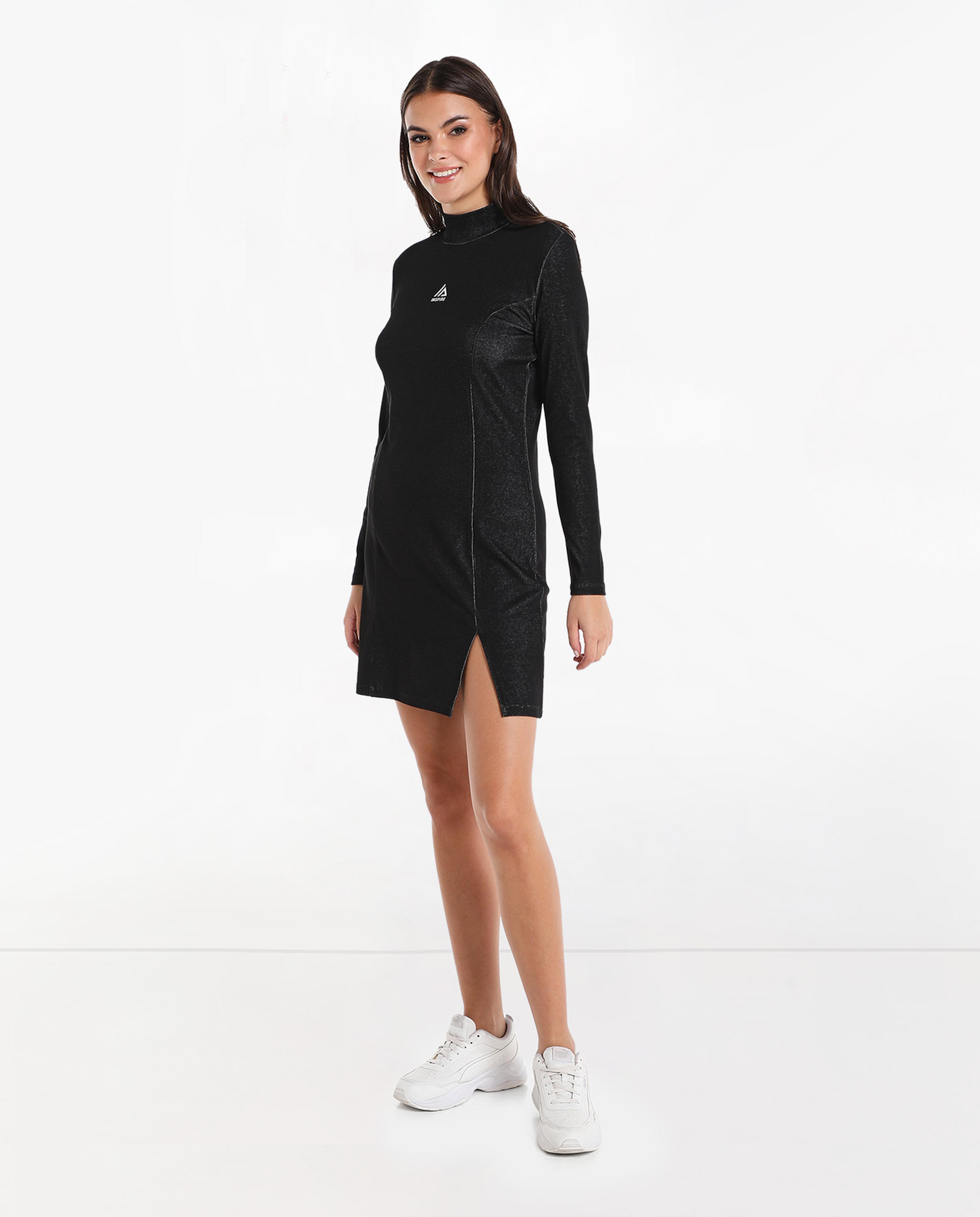 Solid Active Sheath Dress with Stand Collar