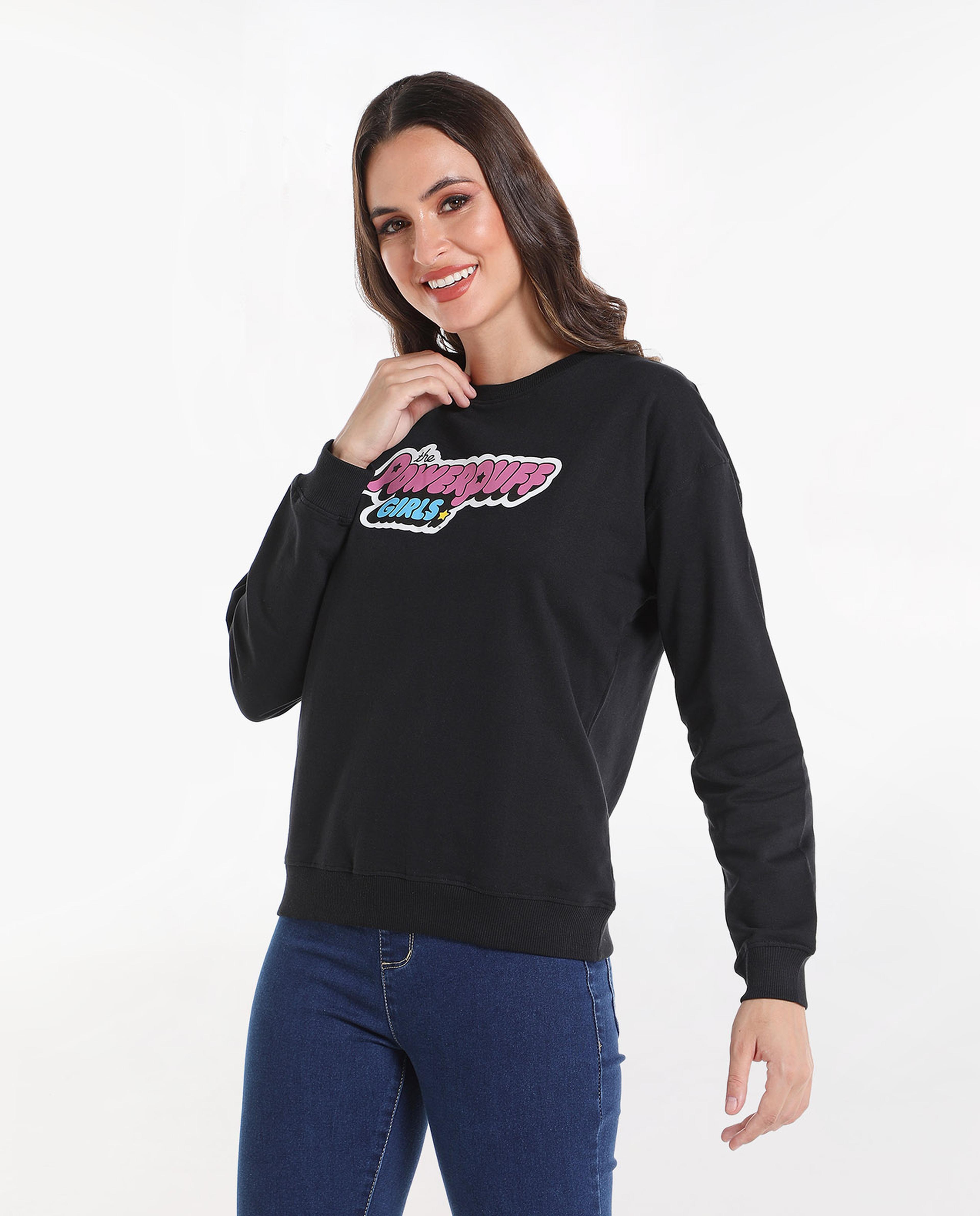 Power Puff Girls Printed Sweatshirt with Drop Shoulder Sleeves