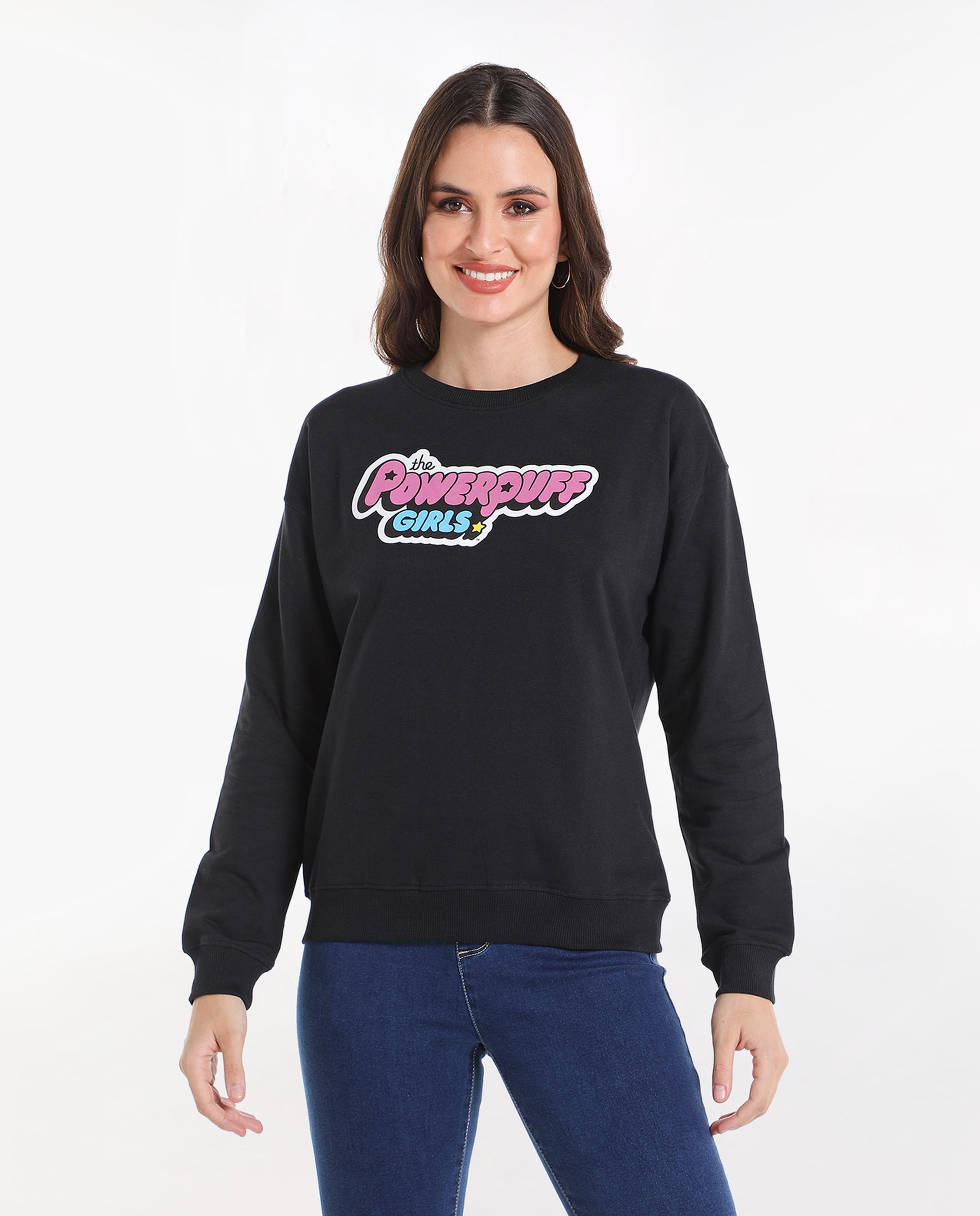 Power Puff Girls Printed Sweatshirt with Drop Shoulder Sleeves