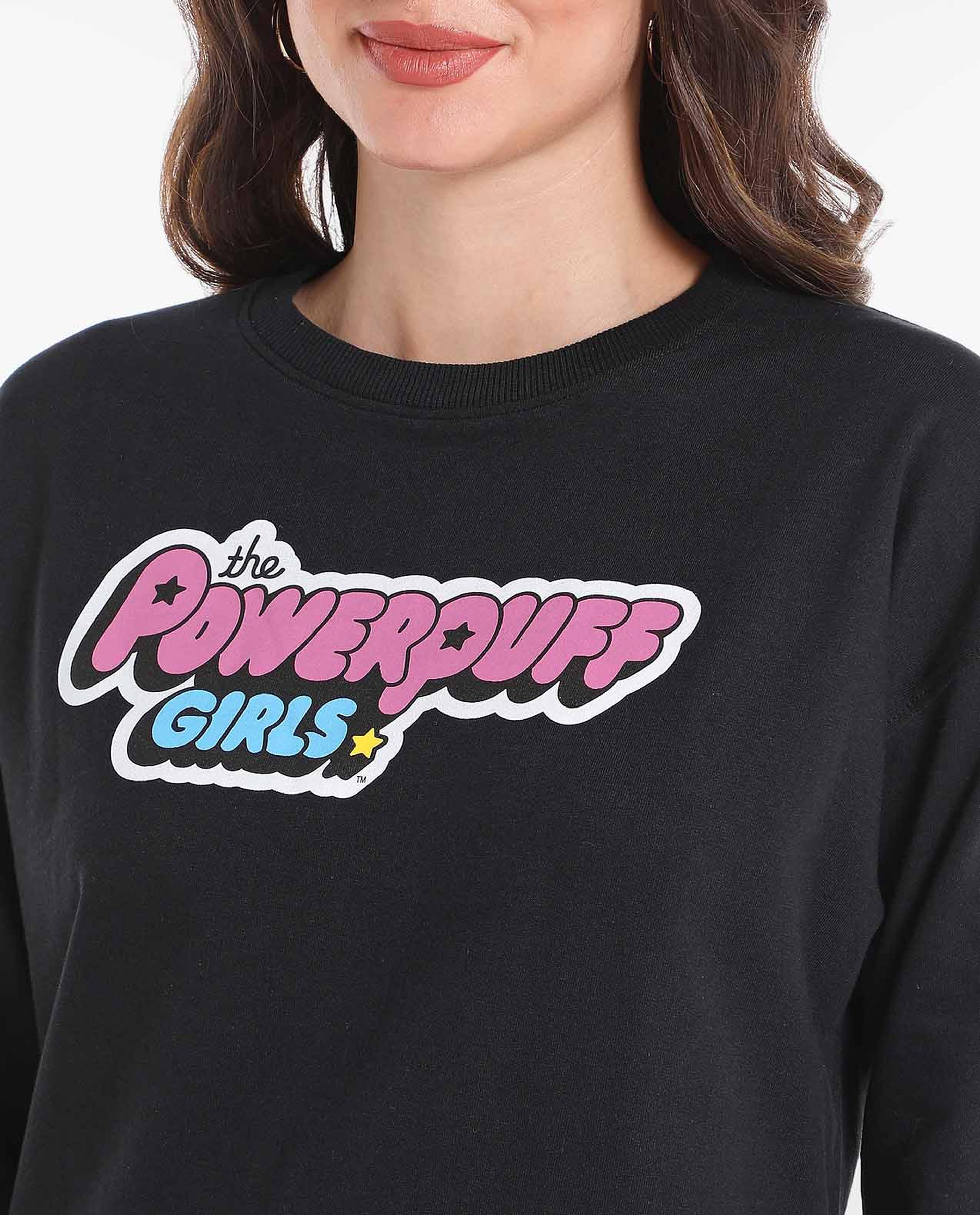 Power Puff Girls Printed Sweatshirt with Drop Shoulder Sleeves